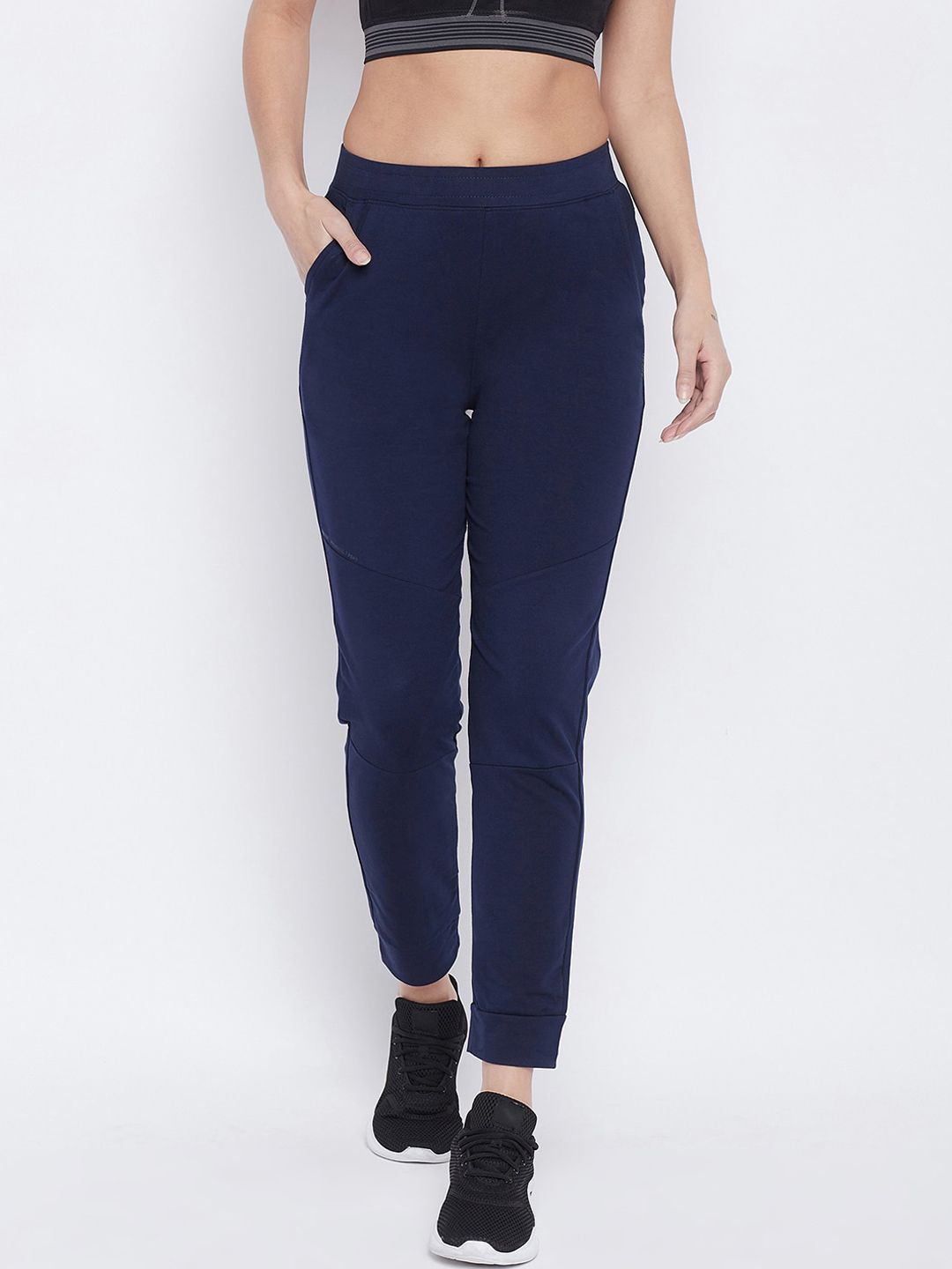 Okane Women Navy Blue Solid Joggers Price in India