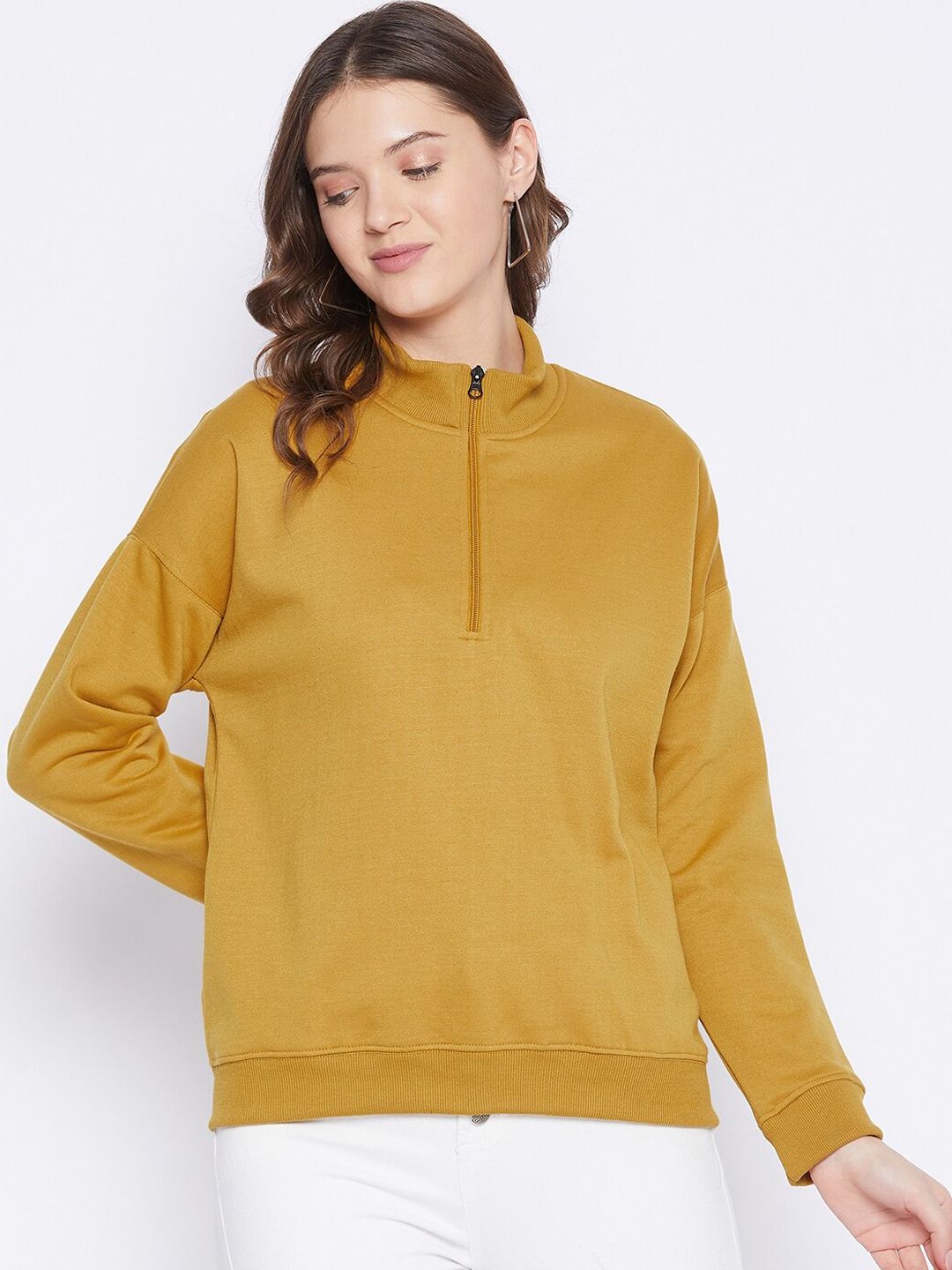 FRENCH FLEXIOUS Women Mustard Yellow Sweatshirt Price in India