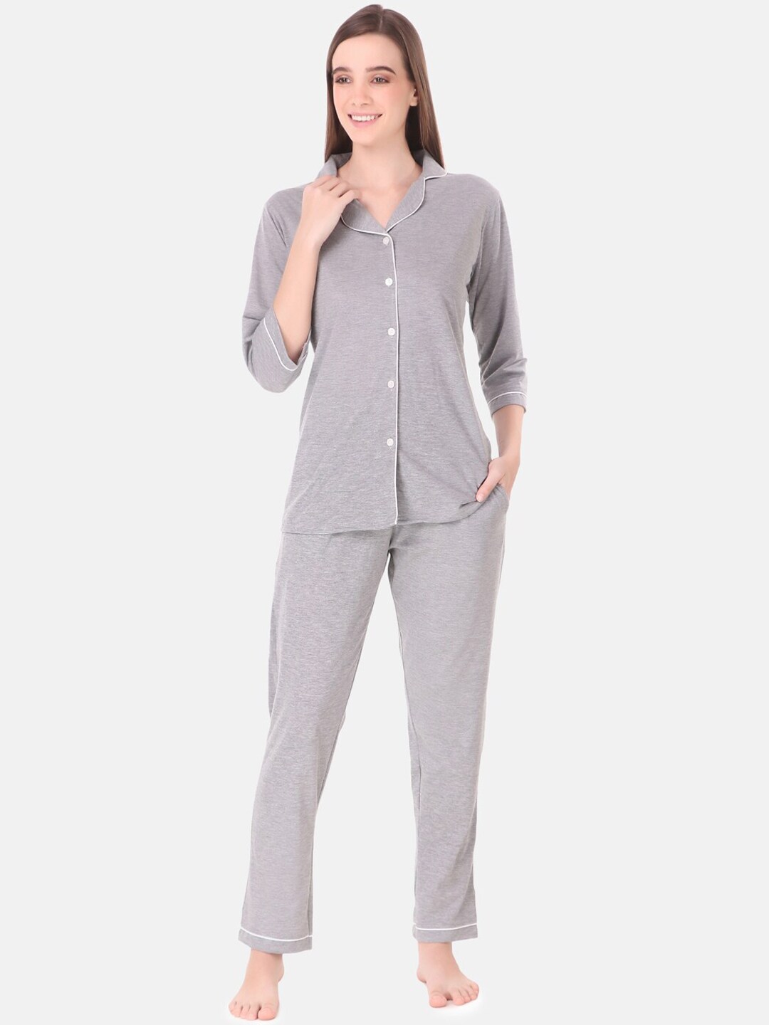 Masha Women Grey Pure Cotton 2 Pc Night Suit Price in India