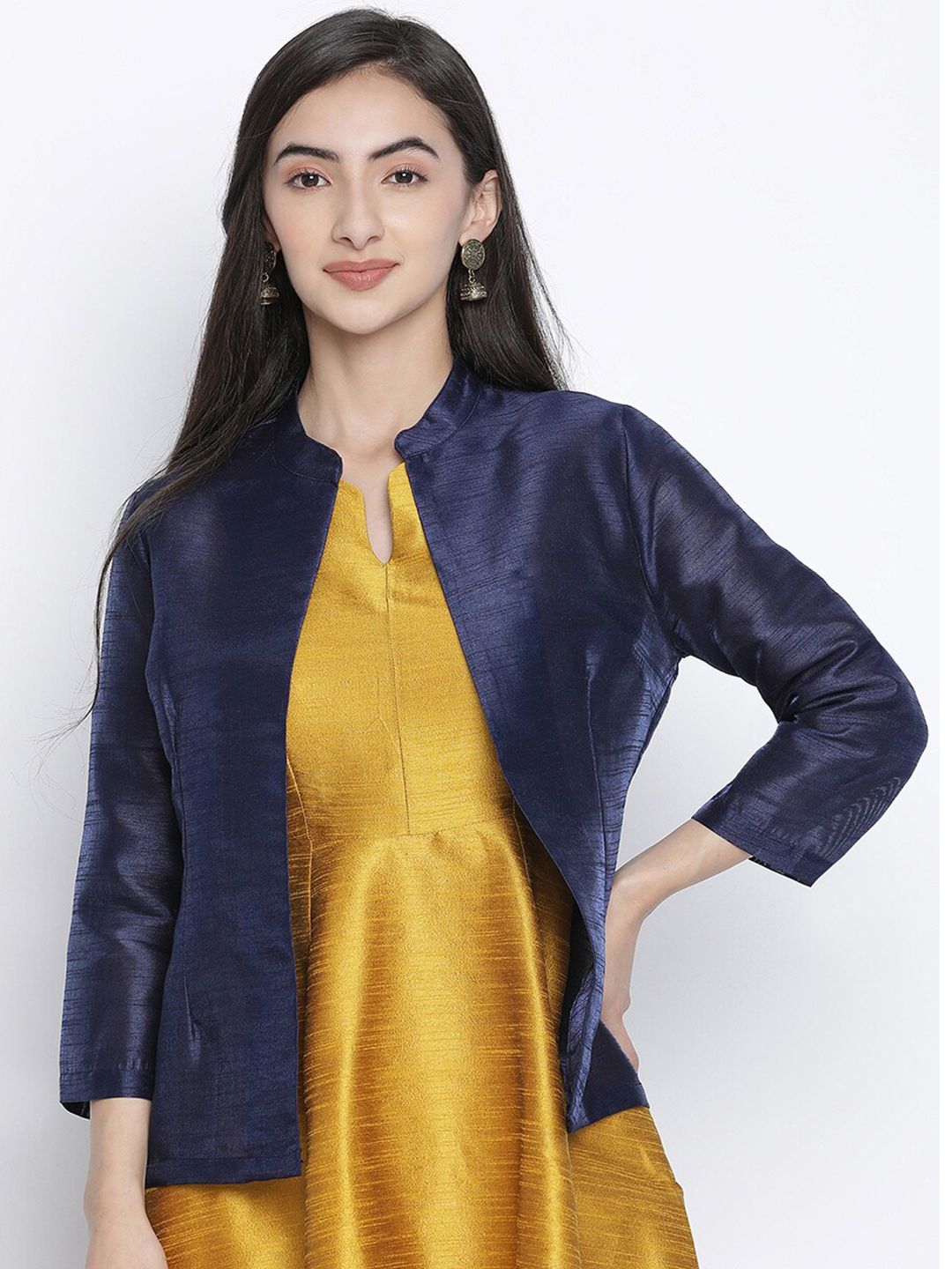 Oxolloxo Women Navy Blue Ethnic Shrug Price in India