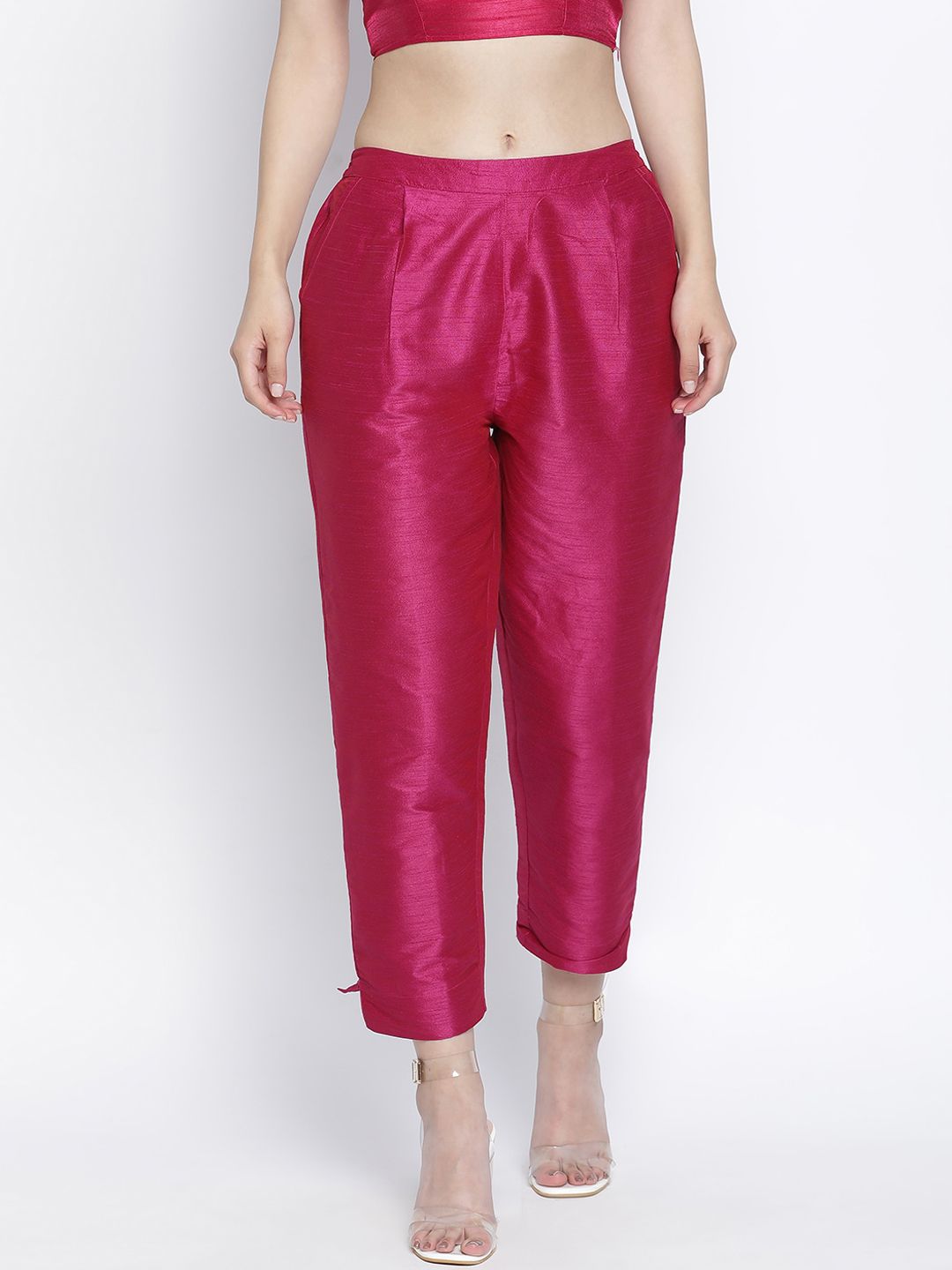 Oxolloxo Women Pink Dupion Silk Cigarette Trousers Price in India