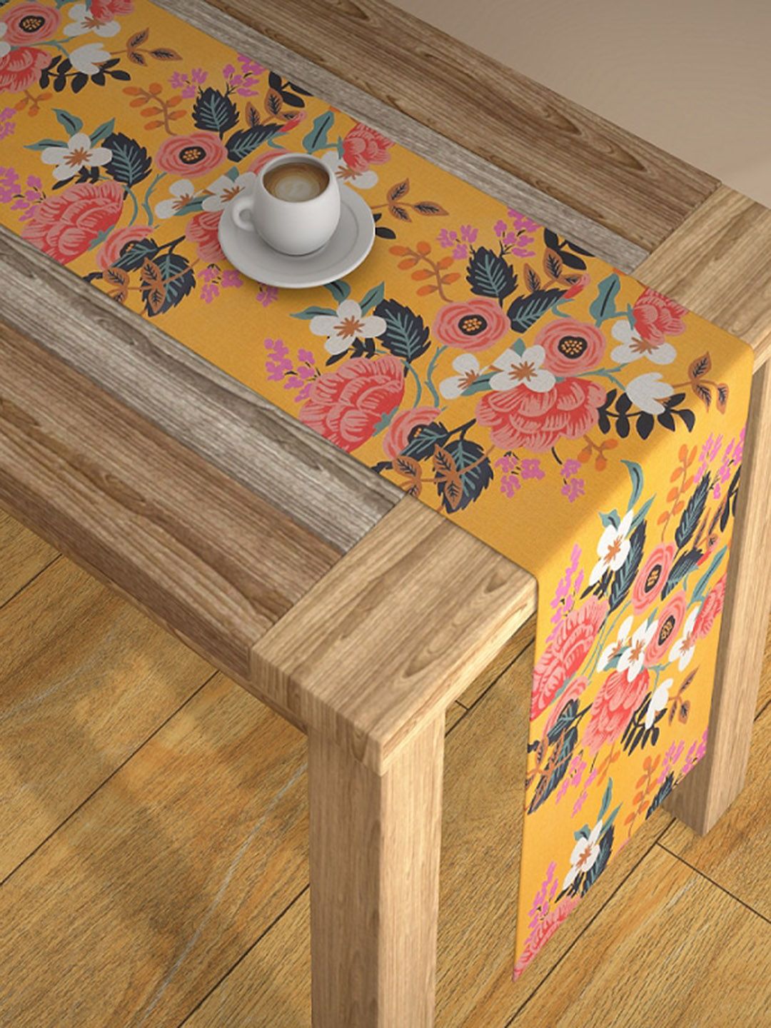 AEROHAVEN Yellow & Pink Floral Printed Table Runner Price in India