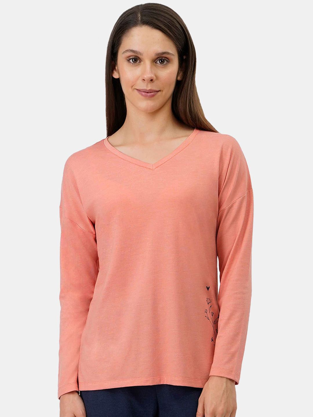 Amante Women Peach Cotton Lounge T-Shirt Price in India