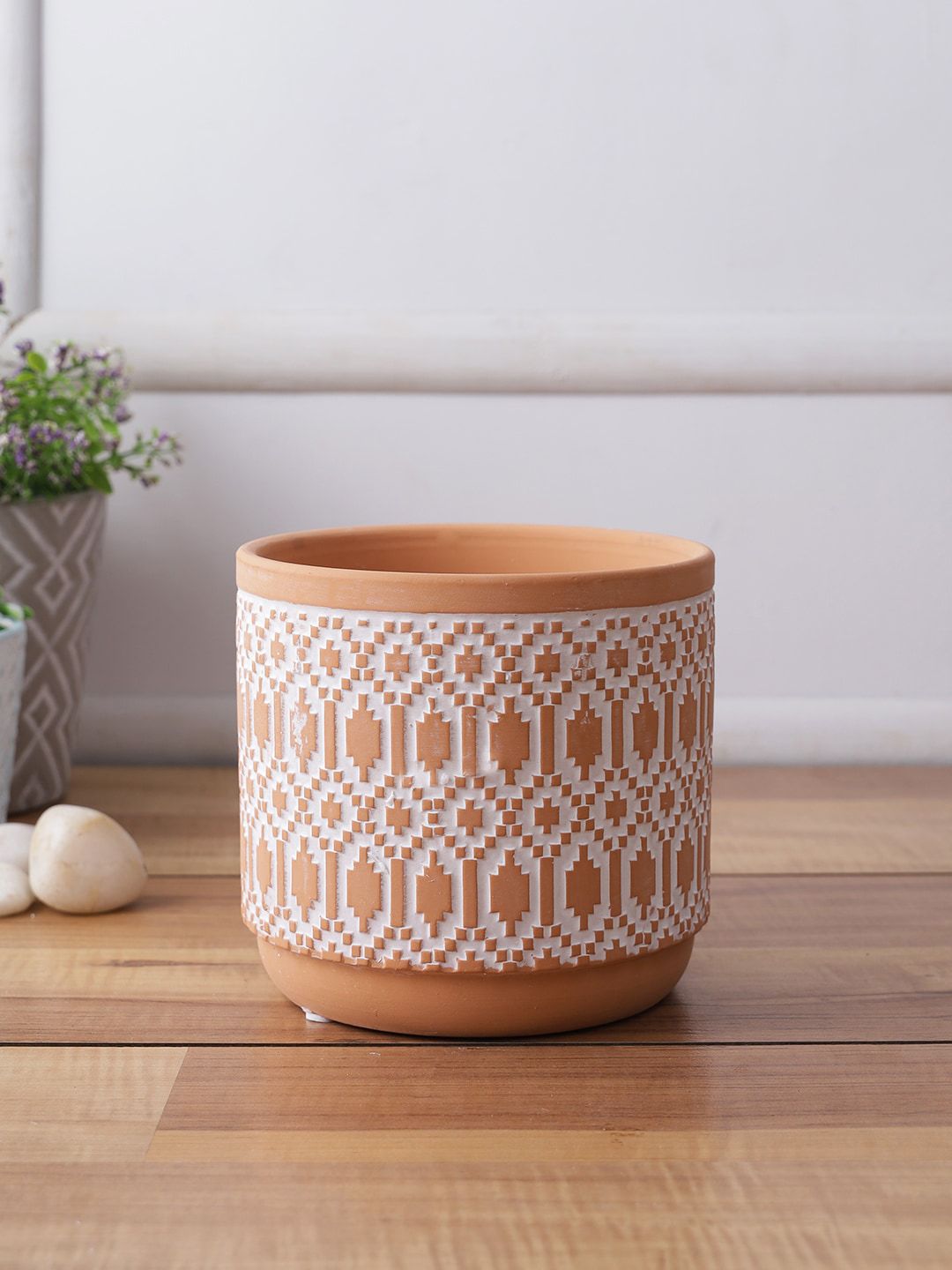 TAYHAA Orange & White Textured Ceramic Planter Price in India