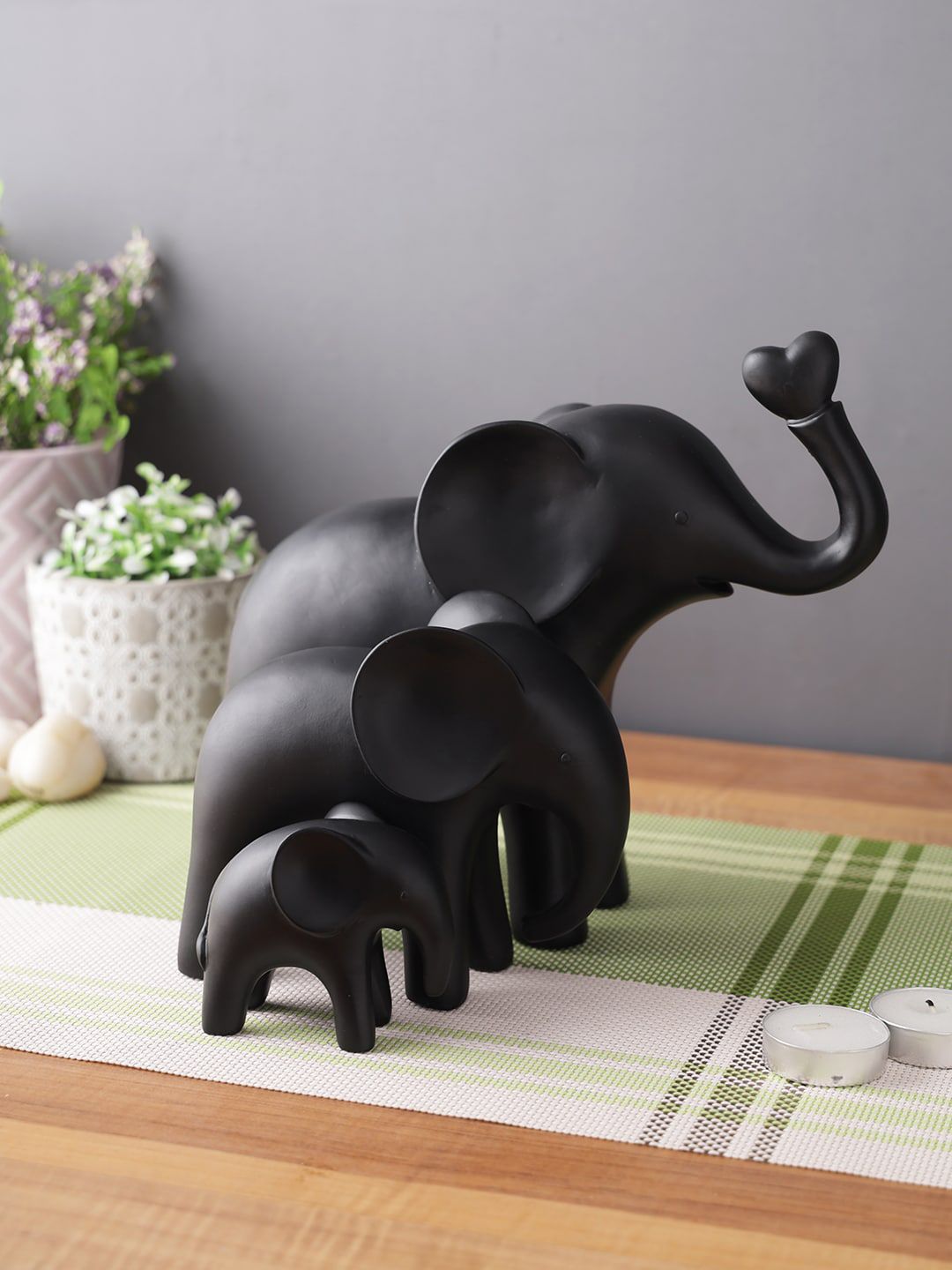 TAYHAA Set Of 3 Black Cute & Happy Elephant Showpiece Price in India