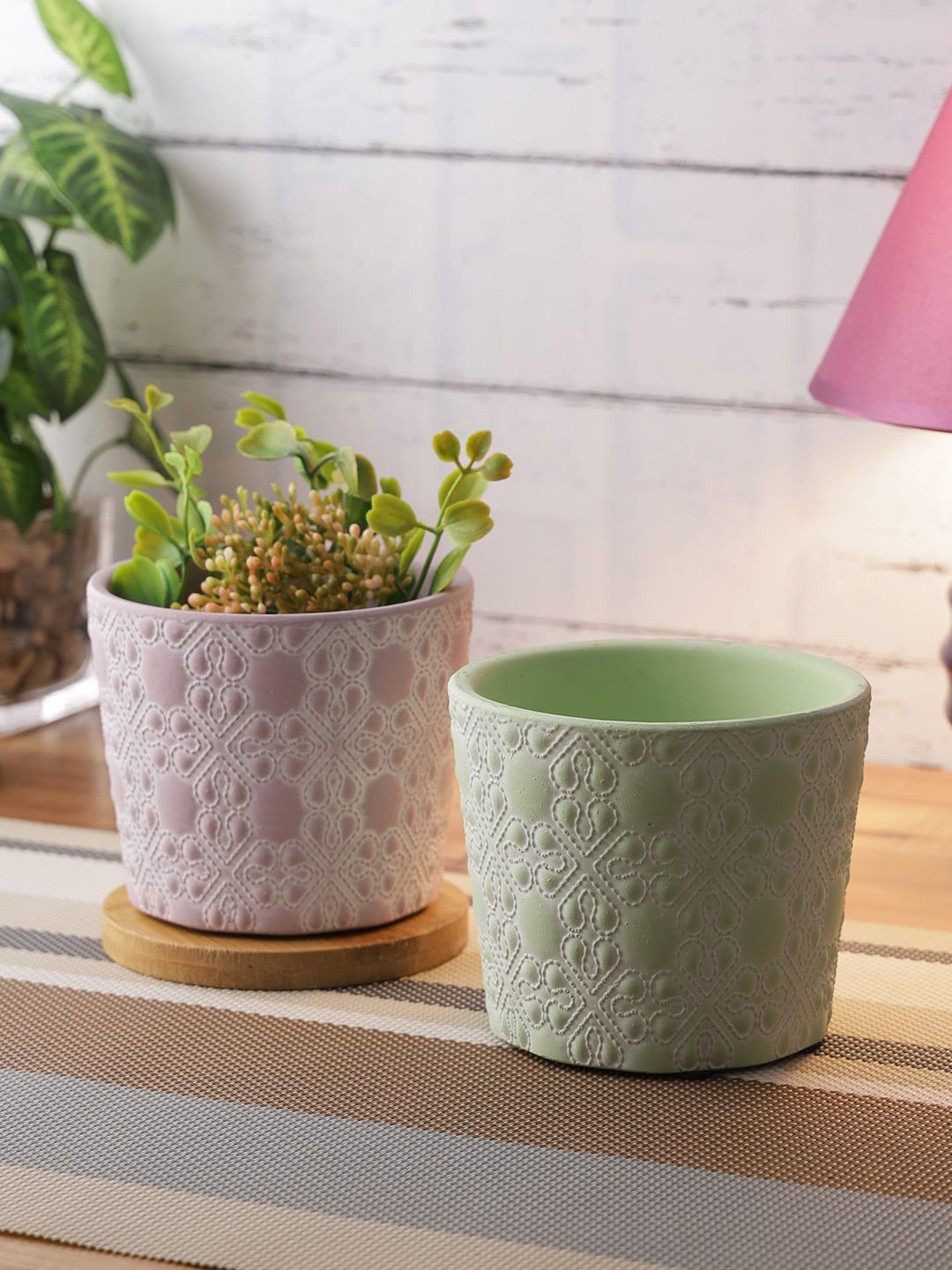 TAYHAA Set Of 2 Floral Textured Ceramic Planters Price in India