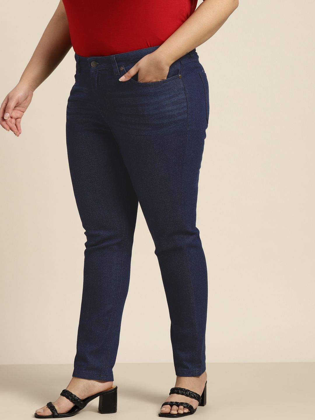 Sztori Women Plus Size Navy Blue Skinny Fit Stretchable Jeans Price in India