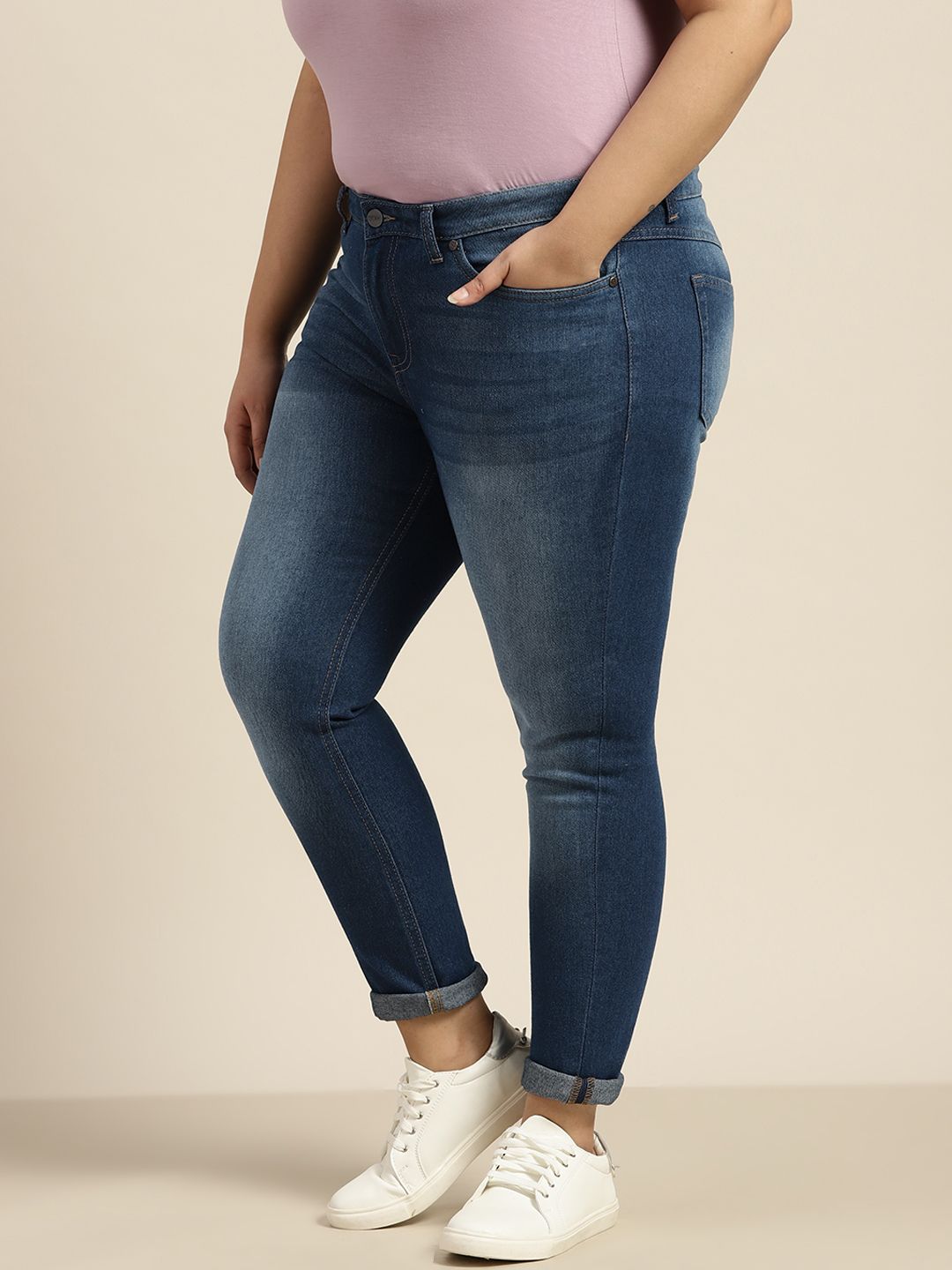 Sztori Women Plus Size Navy Blue Skinny Fit Light Fade Stretchable Jeans Price in India