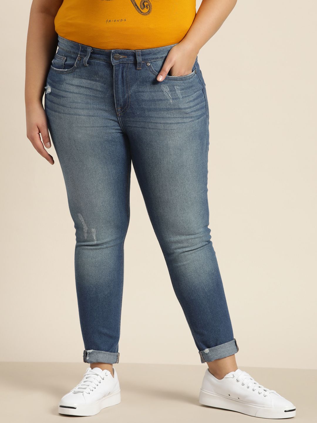 Sztori Plus Size Women Blue Skinny Fit Low Distress Light Fade Stretchable Jeans Price in India