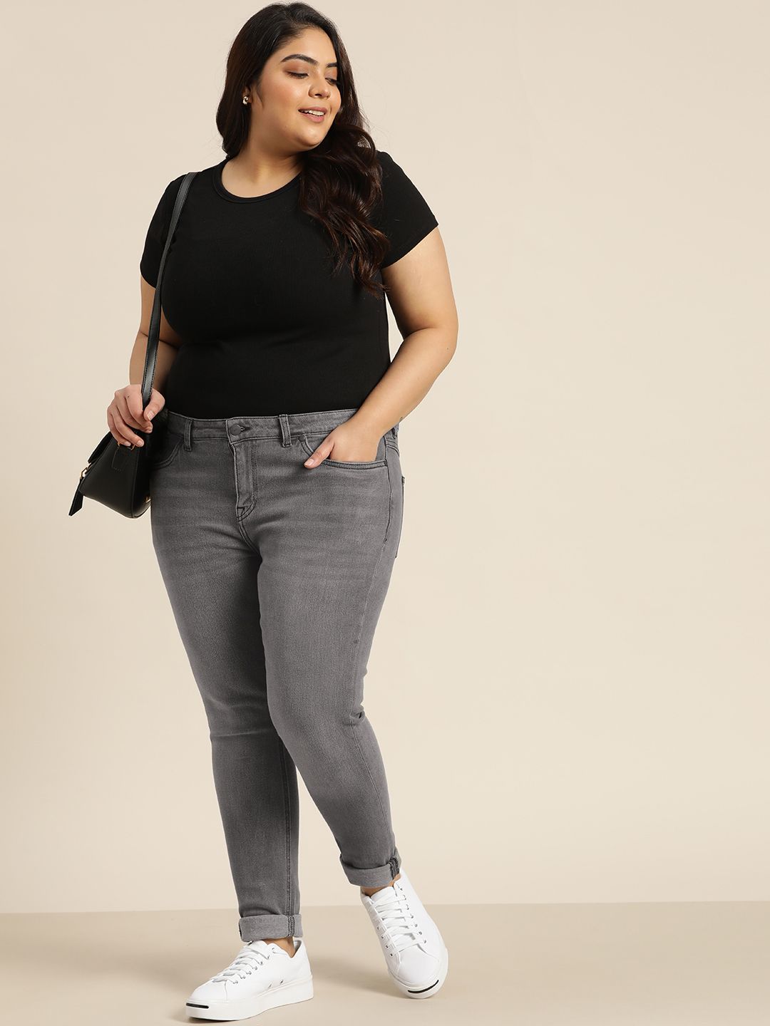 Sztori Plus Size Women Grey Skinny Fit Light Fade Stretchable Jeans Price in India