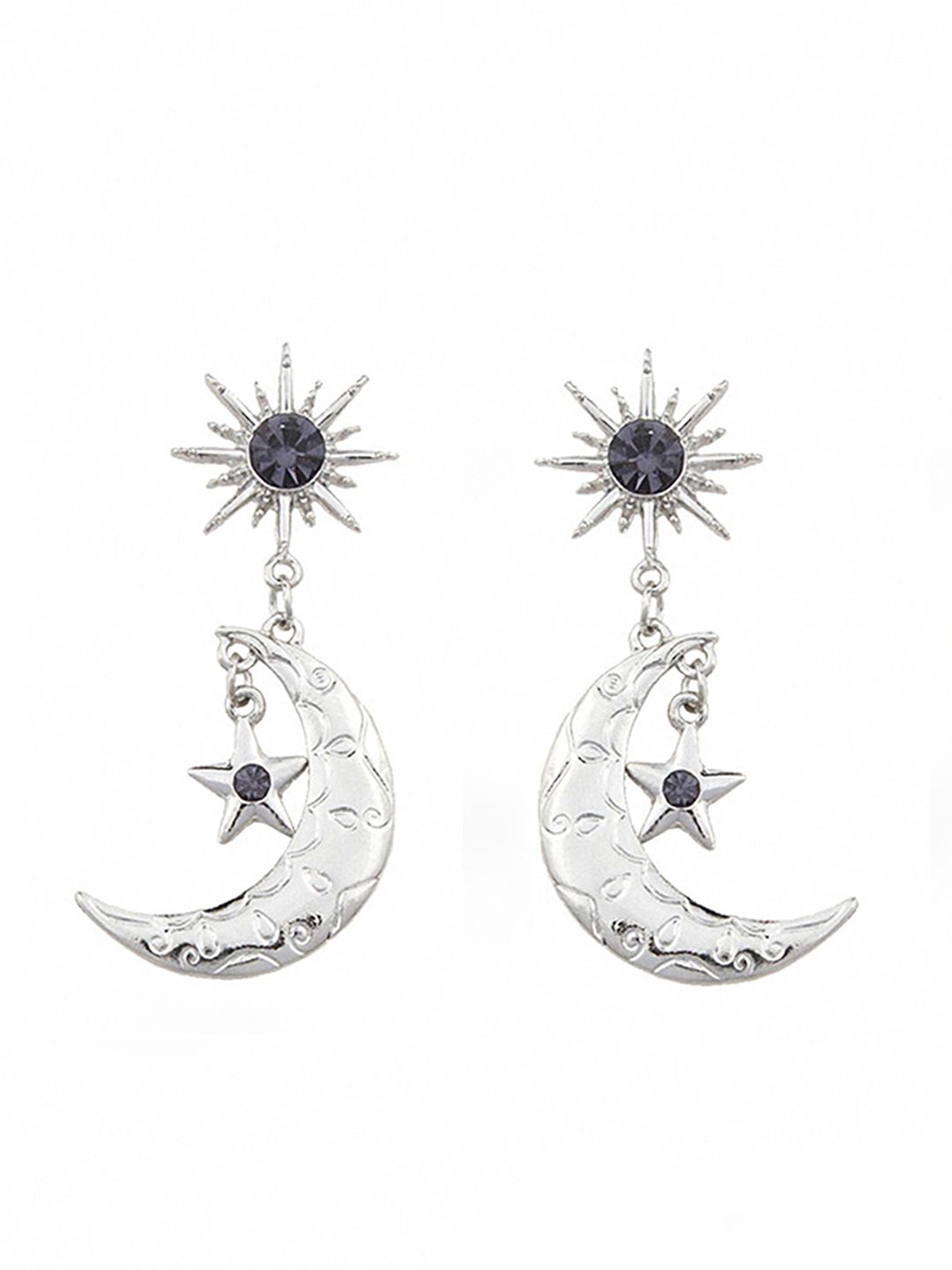 URBANIC Silver-Toned Crescent Shaped Drop Earrings Price in India
