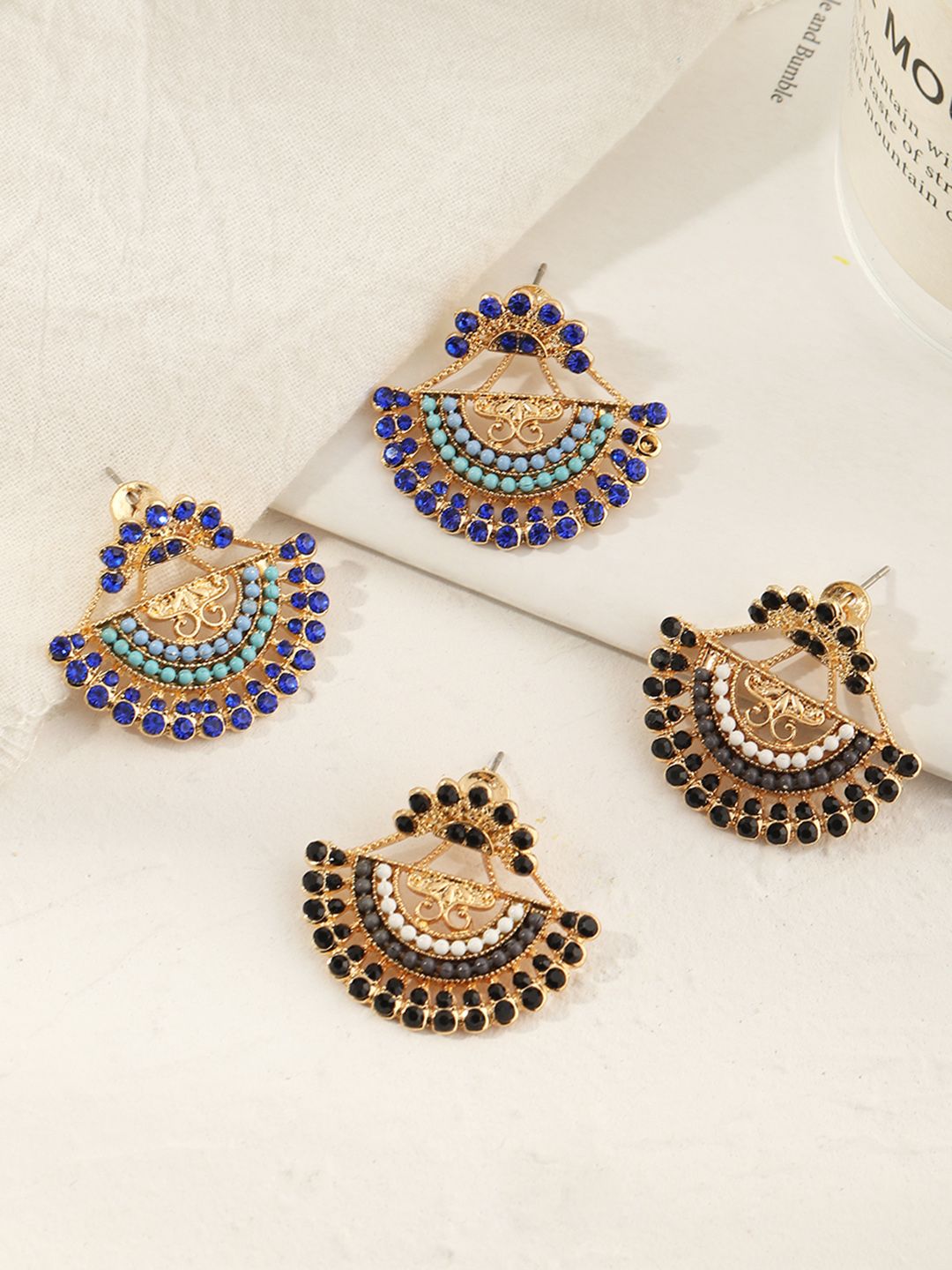 URBANIC Women Set of 2 Blue & Black Geometric Studs Earrings Price in India