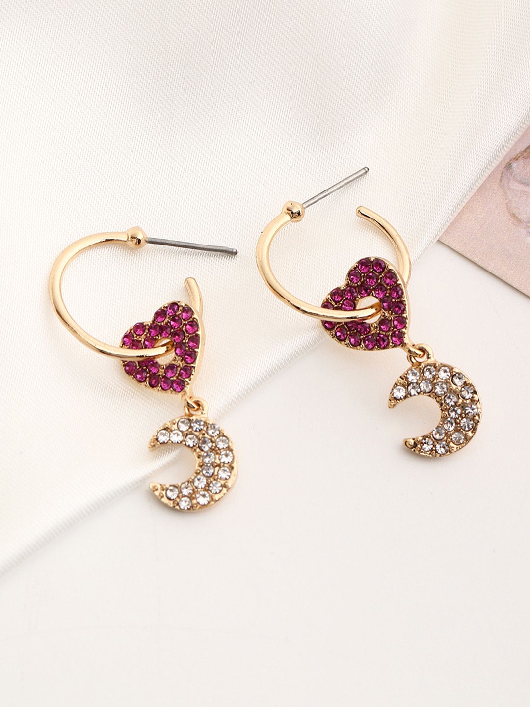 URBANIC Gold-Toned & Red Heart Shaped Half Hoop Earrings Price in India