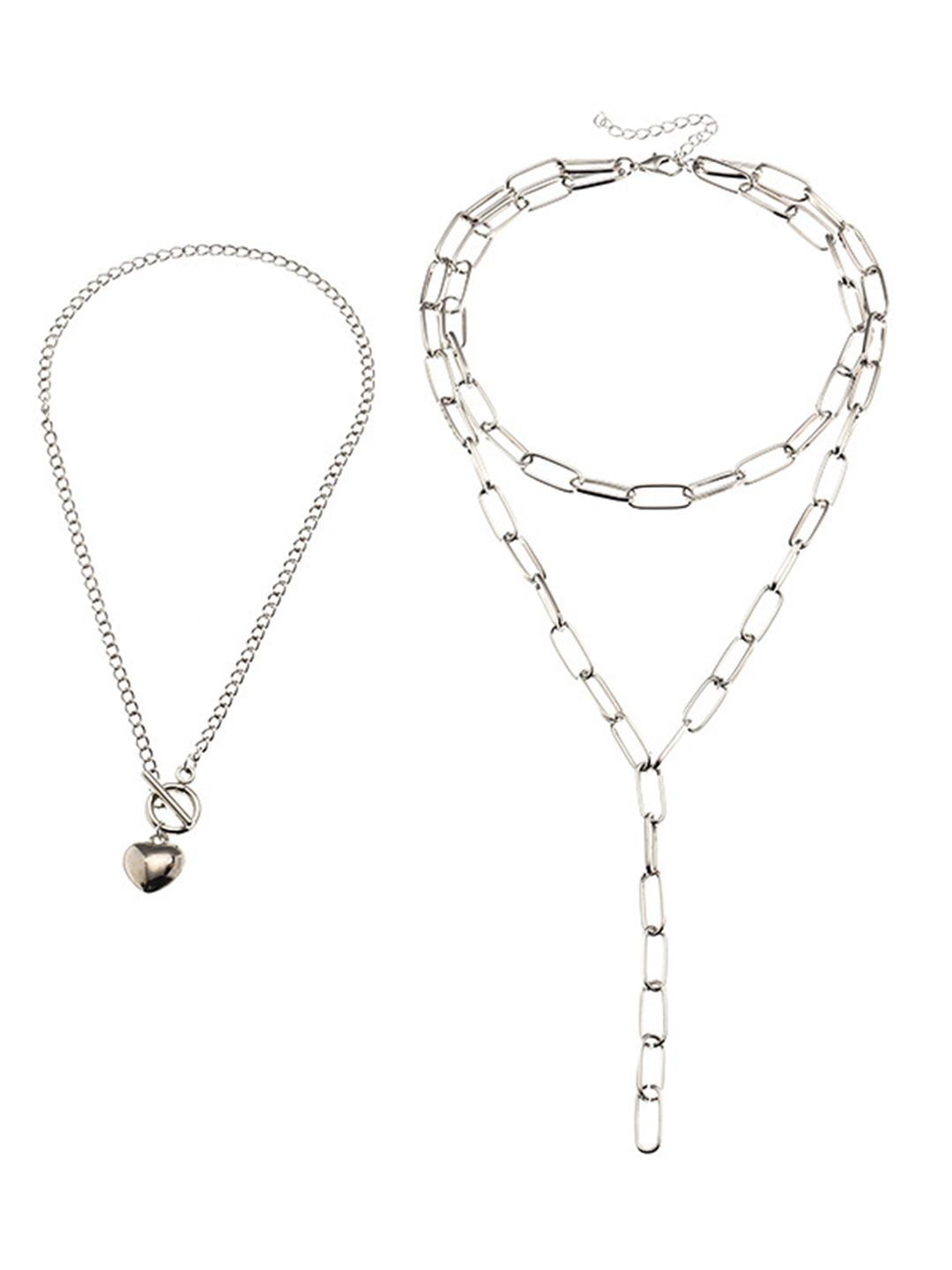 URBANIC Women Set of 2 Silver-Toned Silver-Plated Necklace Price in India