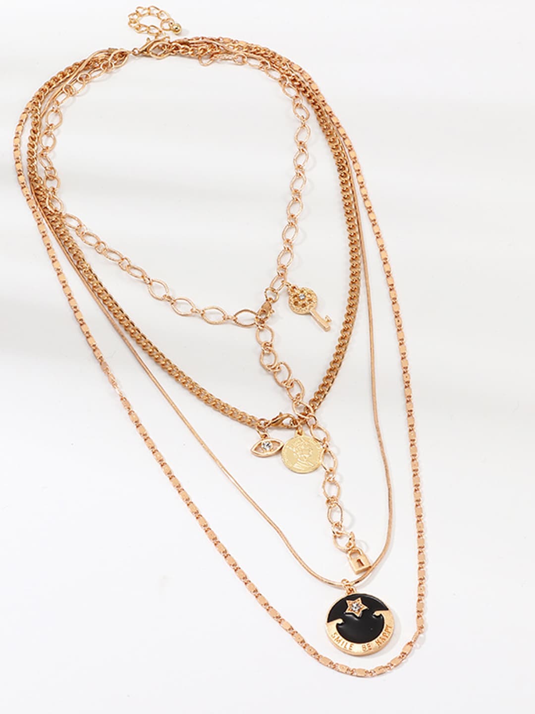 URBANIC Women Gold-Toned & Black Layered Necklace Price in India