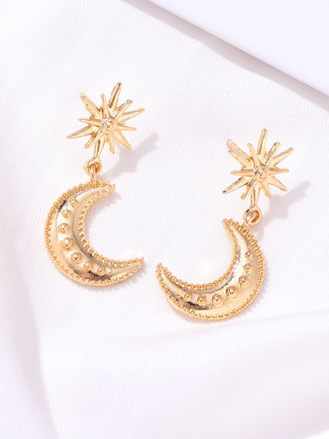 URBANIC Gold-Toned Crescent Shaped Drop Earrings Price in India