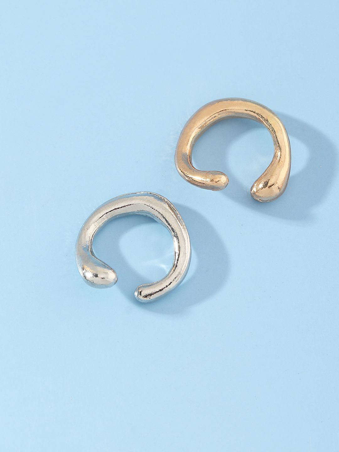 URBANIC Set Of 2 Gold Plated & Silver Plated Circular Clip-On Hoop Earrings Price in India