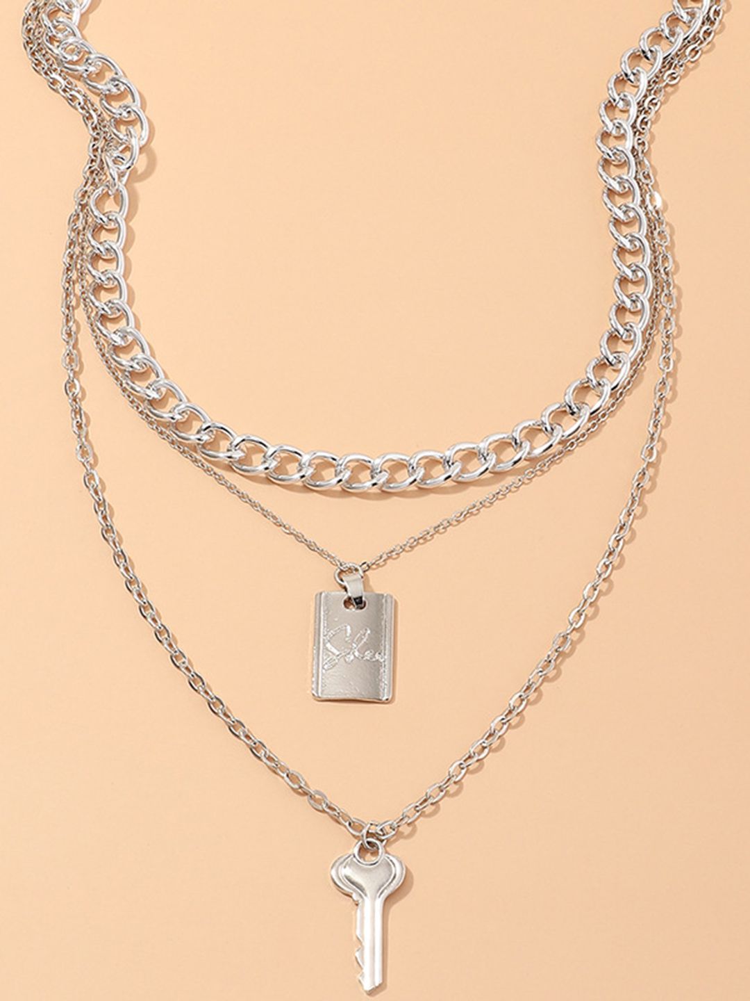 URBANIC Silver-Toned Lock & Key Layered Necklace Price in India