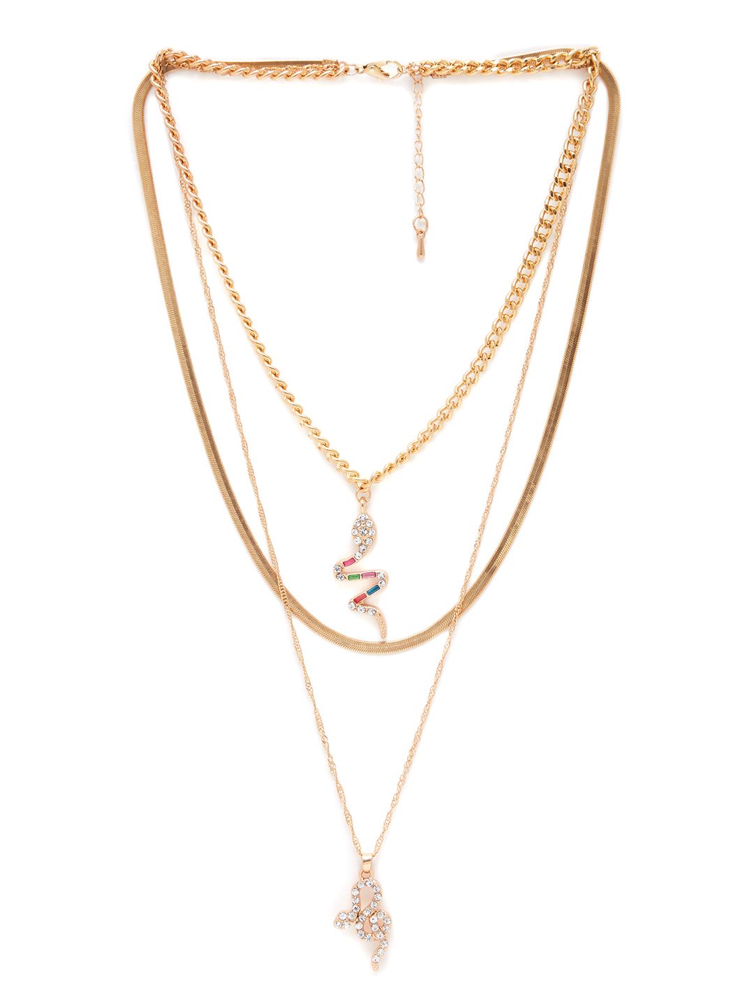 URBANIC Gold-Toned Triple Layered Stone Studded Necklace with Pendant Detail Price in India