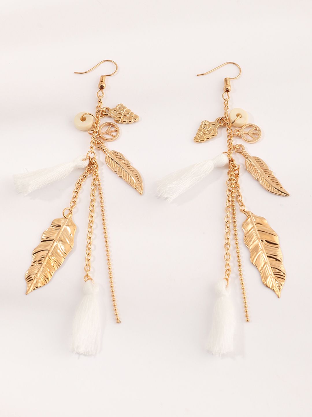 URBANIC Gold-Toned & White Leaf Shaped Drop Earrings Price in India