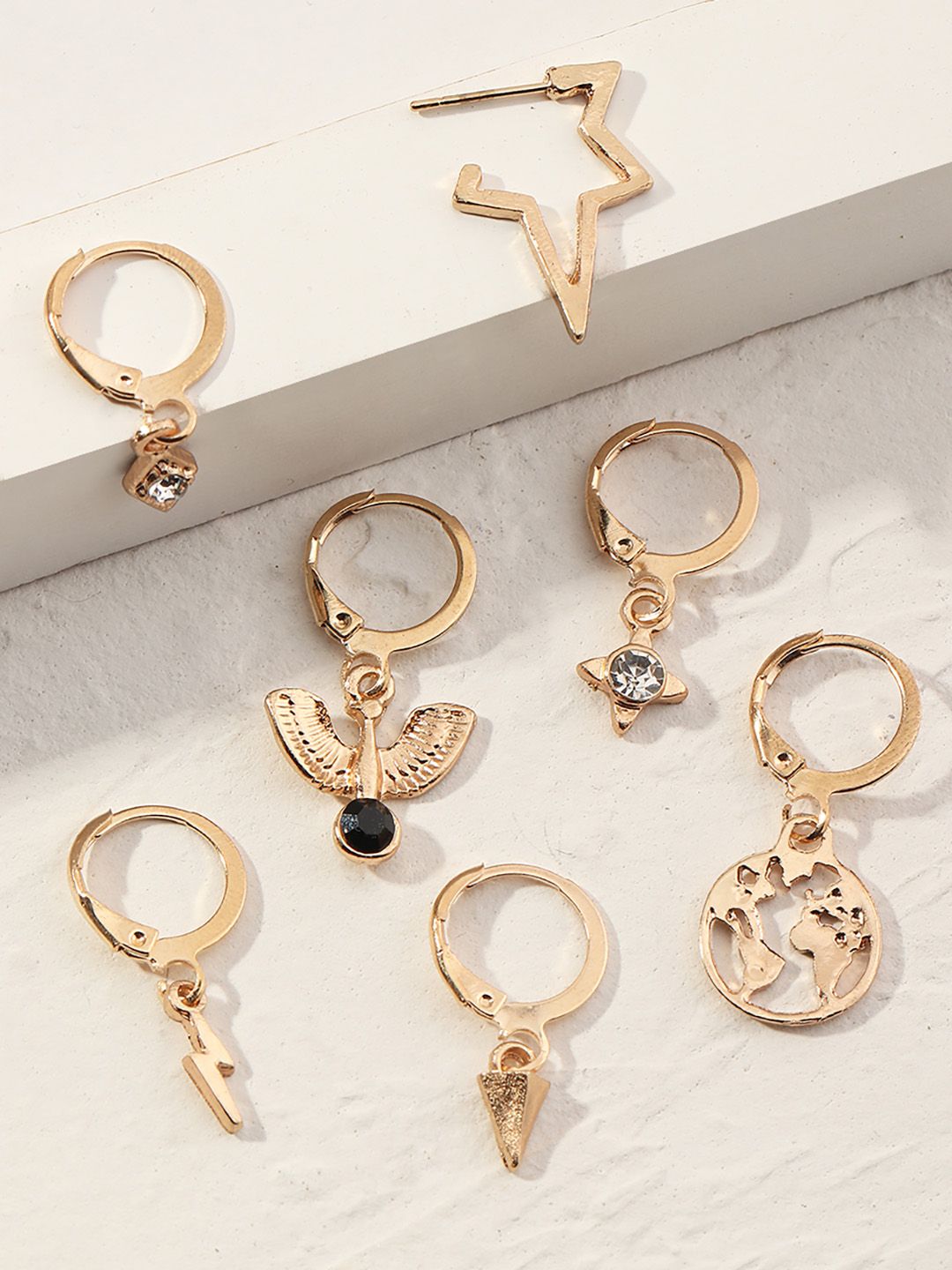 URBANIC Set Of 7 Gold-Toned Geometric Drop Earrings Price in India