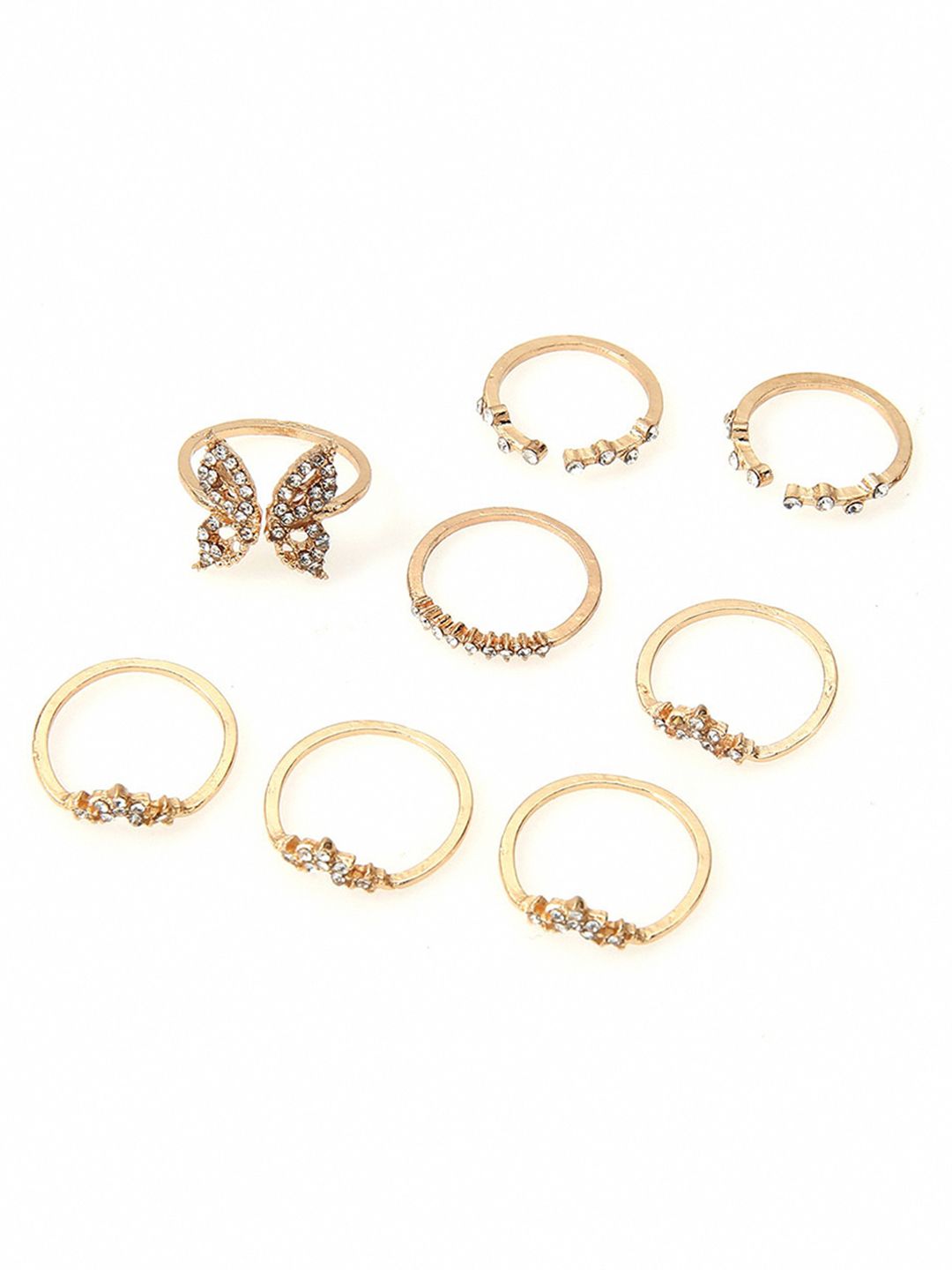 URBANIC Pack of 8 Gold-Toned Rhinestone Ring Price in India