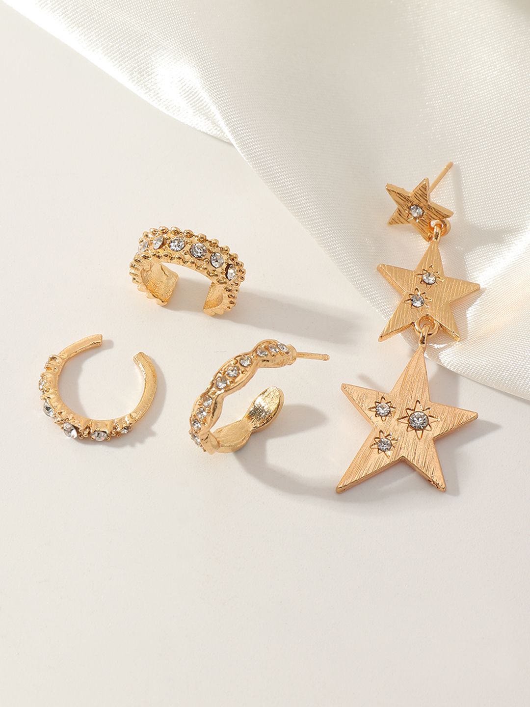 URBANIC Gold-Toned Set of 4 Star Shaped & Hoop Earrings Price in India