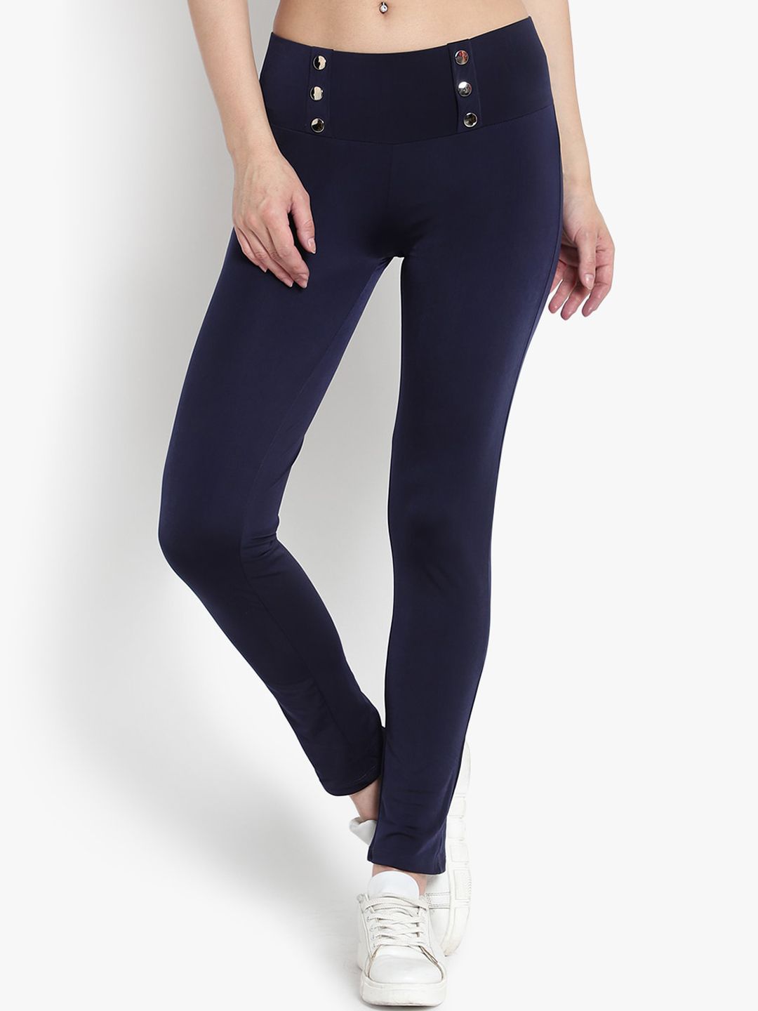 Reich Color Women Navy Blue Solid Tights Price in India