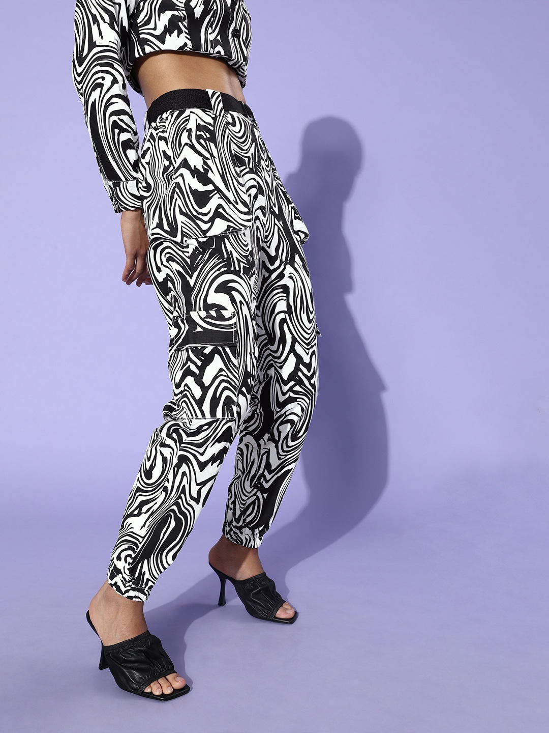 STREET 9 Women White Abstract Cargo Trousers Price in India