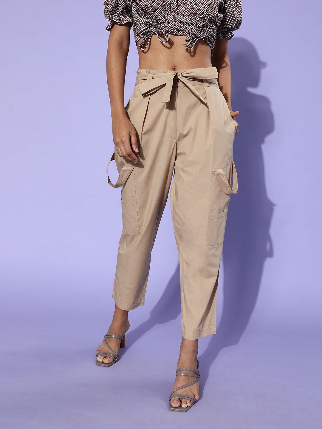 STREET 9 Women Beige Solid Peg Trousers Price in India