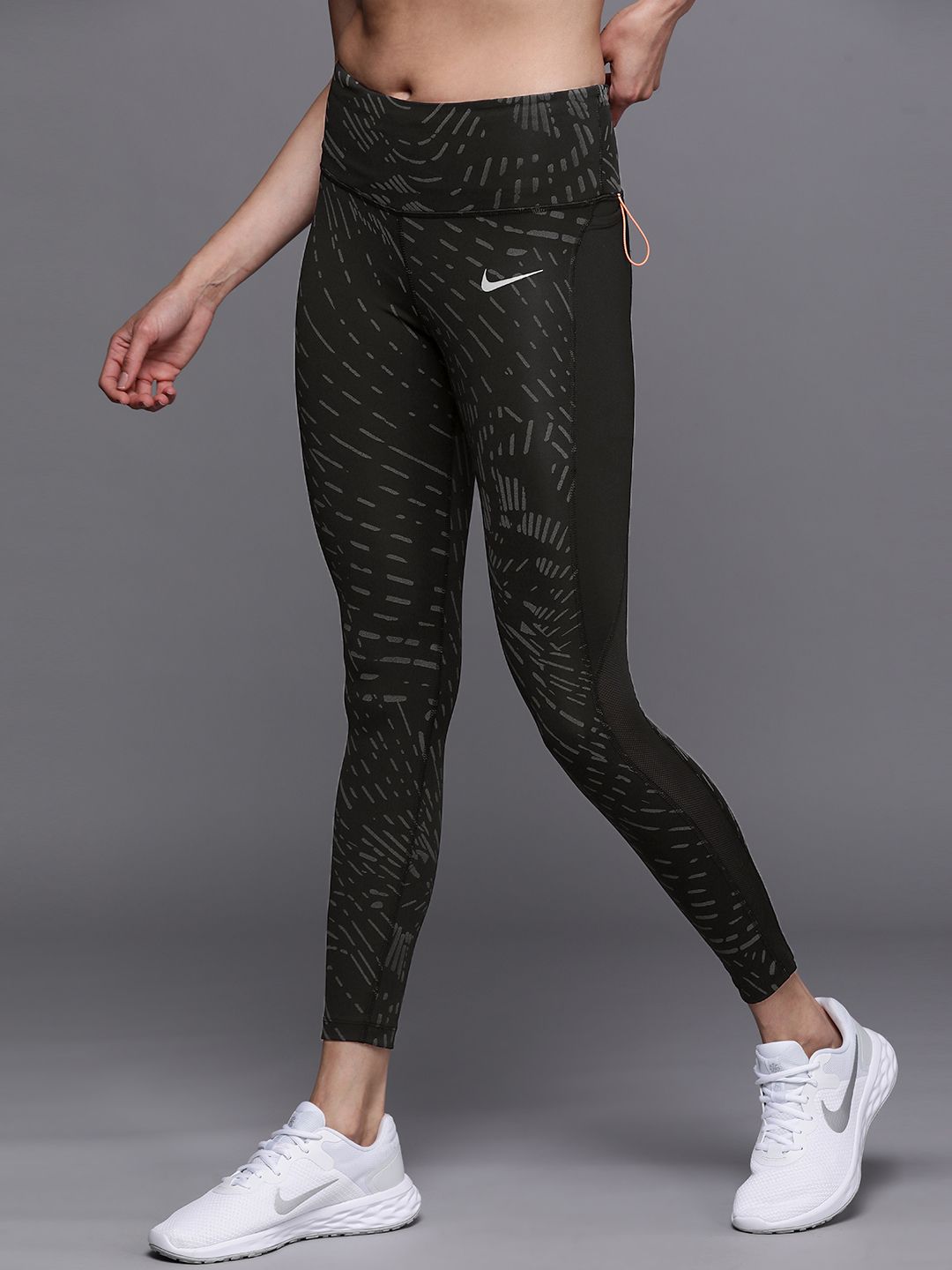Nike Women Black Printed Dri-FIT Hig waist Running Tights Price in India