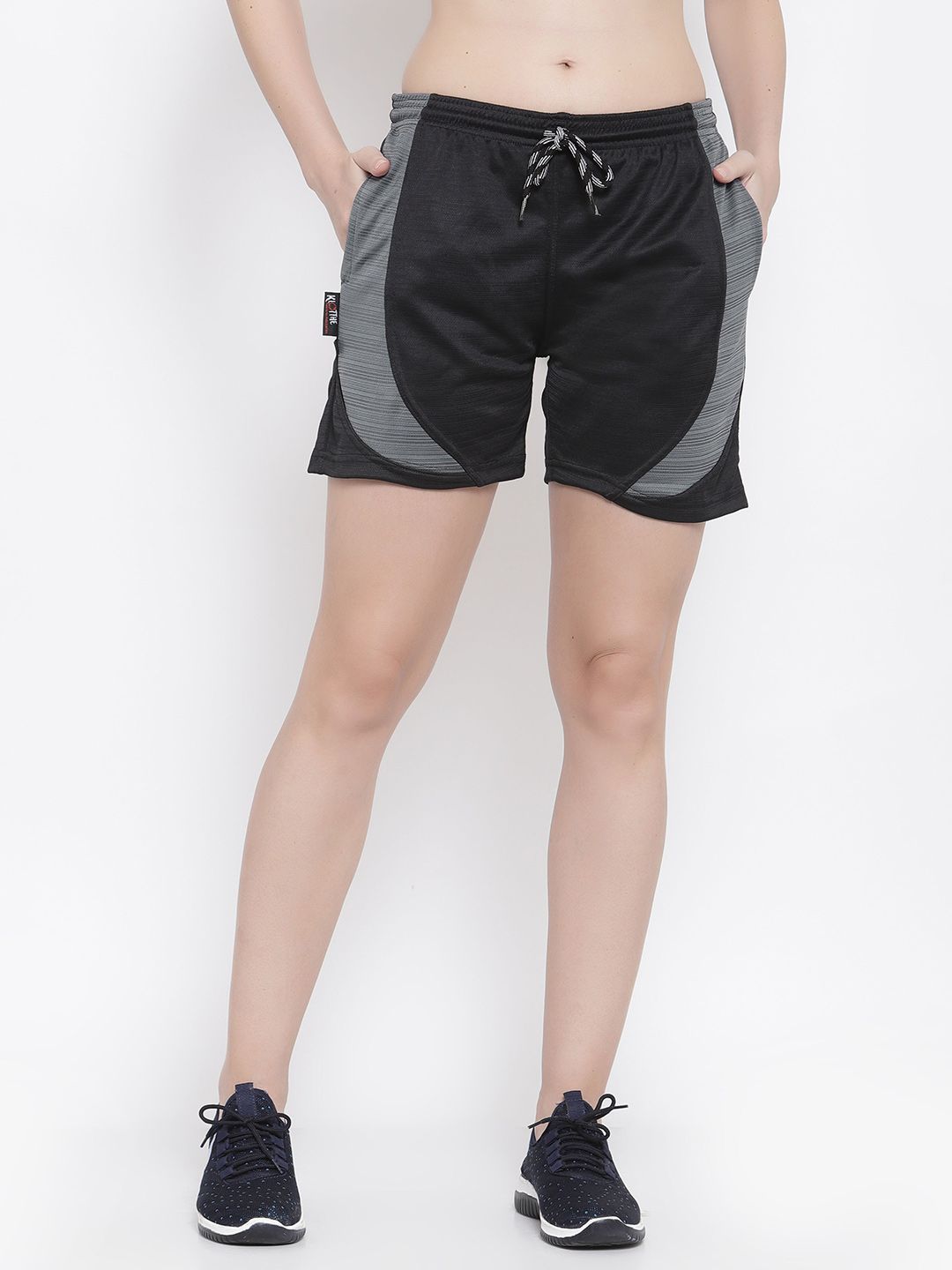 KLOTTHE Women Black & Grey Colourblocked Lounge Shorts Price in India