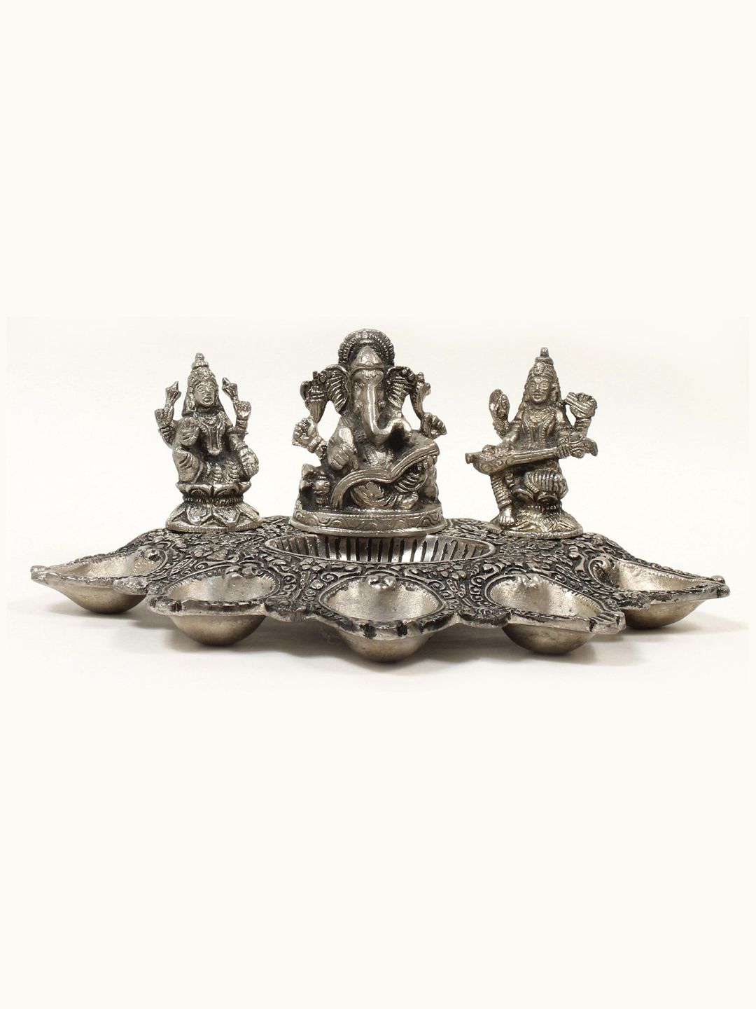 Home Sparkle Silver Lakshmi Ganesh & Saraswati Diya Price in India
