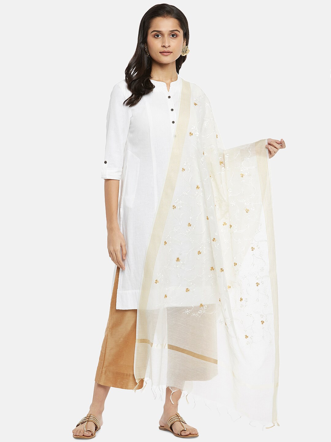 RANGMANCH BY PANTALOONS Women Off White Embroidered Dupatta Price in India