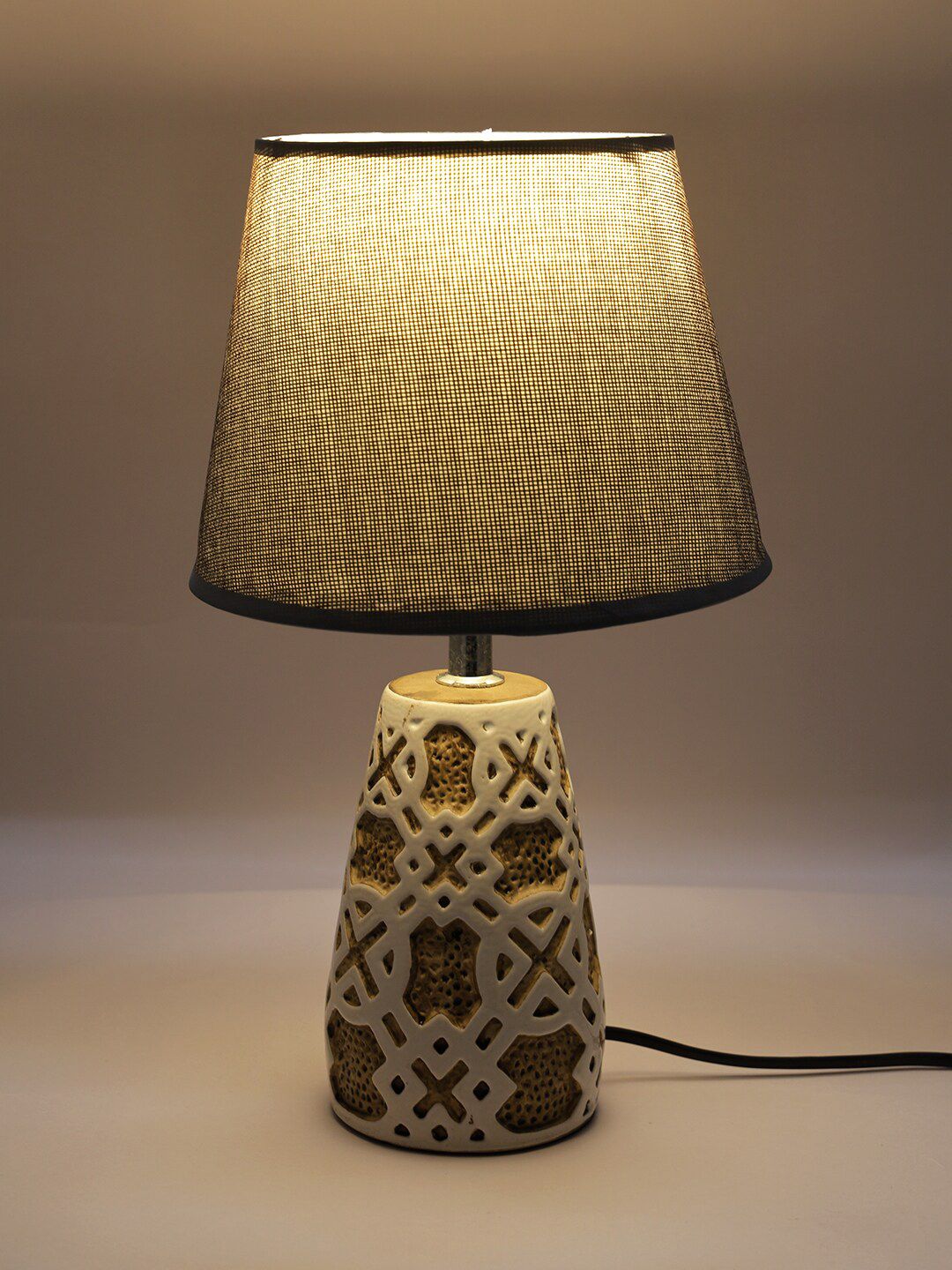 TAYHAA Brown & White Ceramic Table Lamp with Shade Price in India