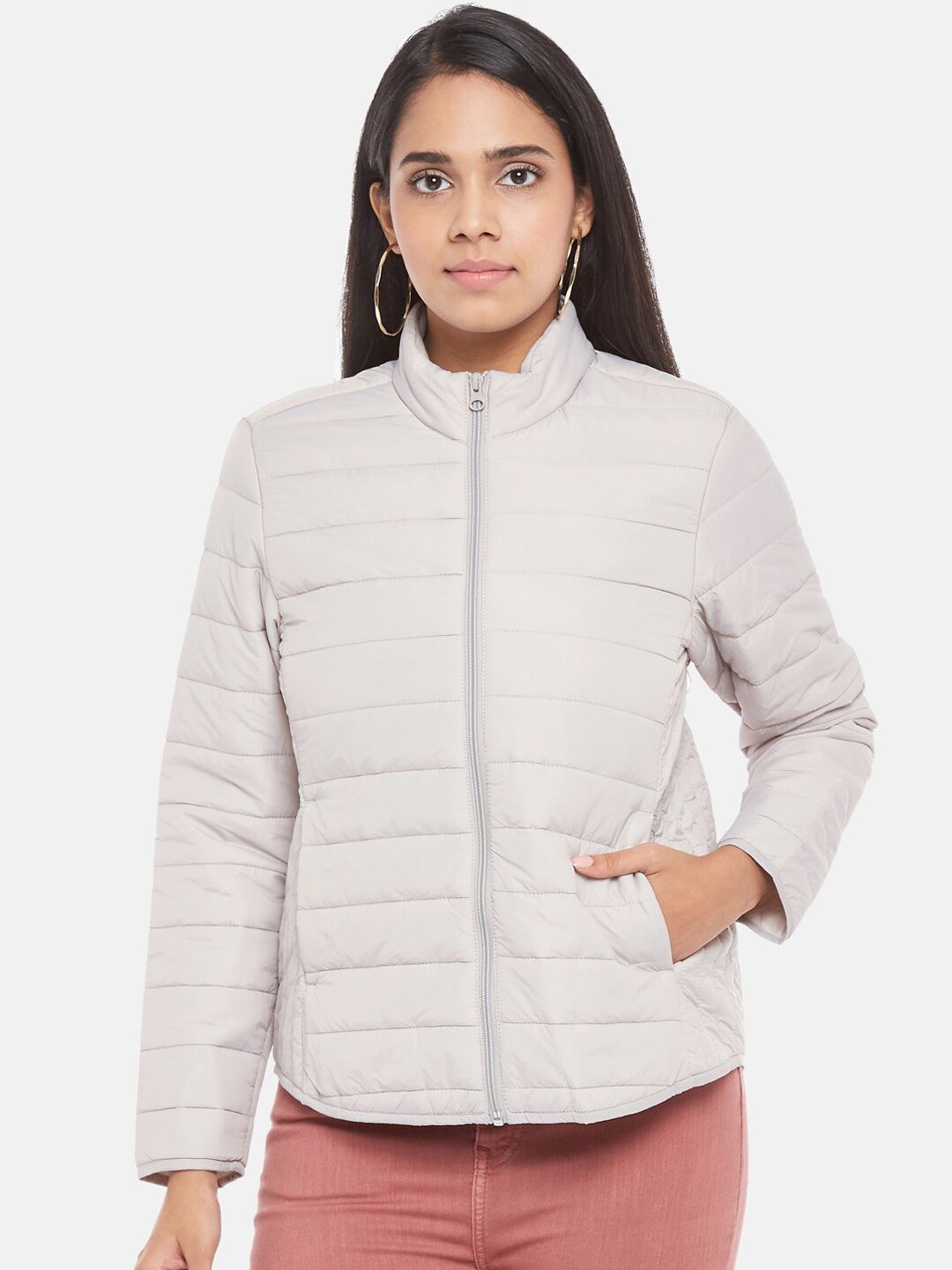 Honey by Pantaloons Women Grey Solid Puffer Jacket Price in India