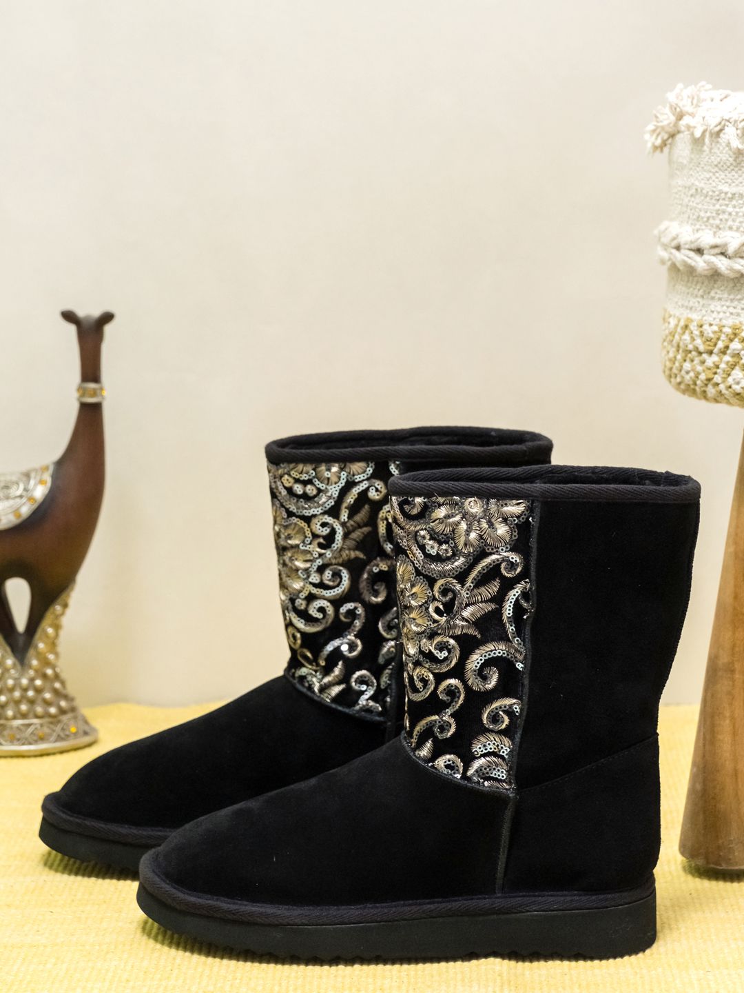 Saint G Women Black Sequins Snug Boots Price in India