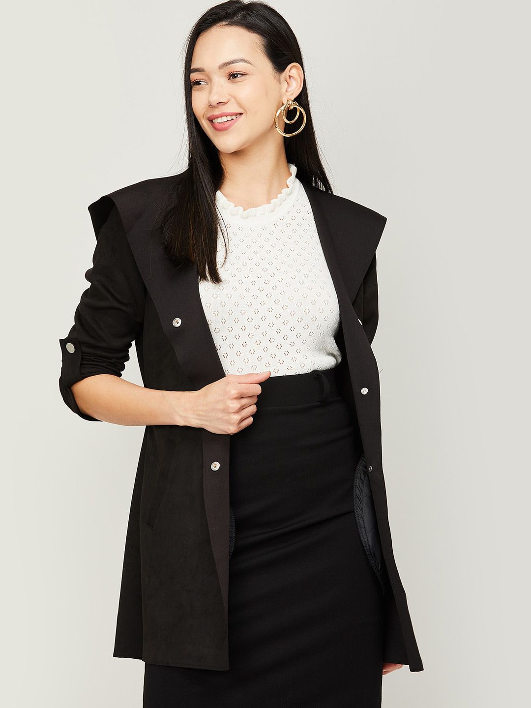 CODE by Lifestyle Women Black Longline Tailored Jacket Price in India