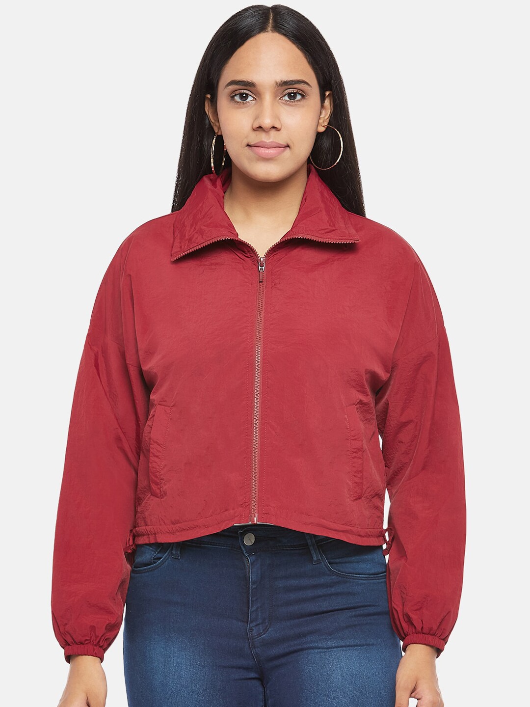 People Women Red Crop Tailored Jacket Price in India