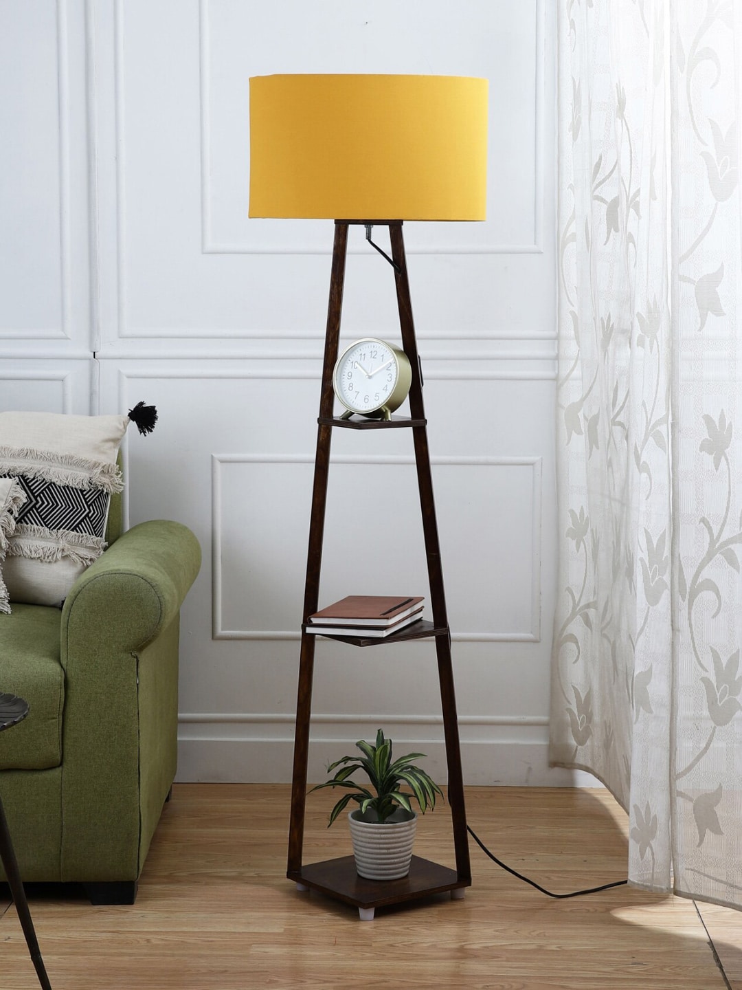SANDED EDGE Brown & Yellow Contemporary Floor Lamp with Shade Price in India