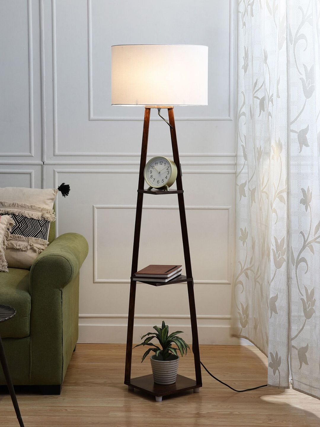 SANDED EDGE Off White 3 Tier Shelf Space Cylindrical Contemporary Floor Lamp Price in India