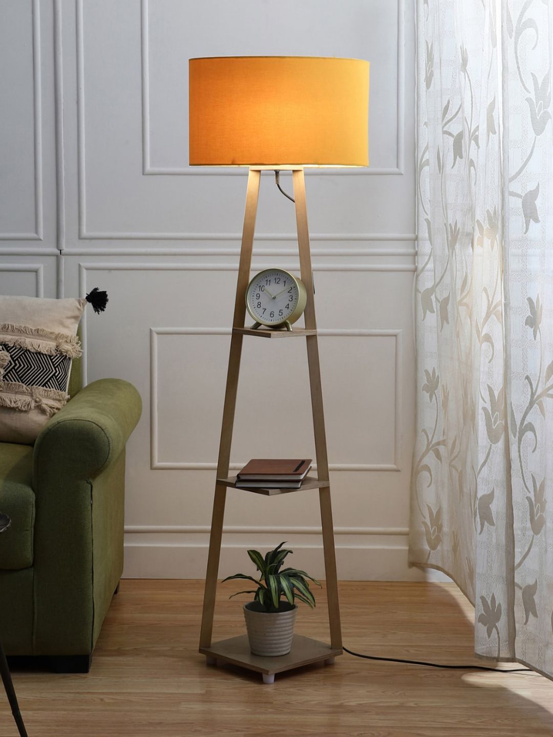 SANDED EDGE Orange 3 Tier Shelf Space Cylindrical Contemporary Floor Lamp Price in India