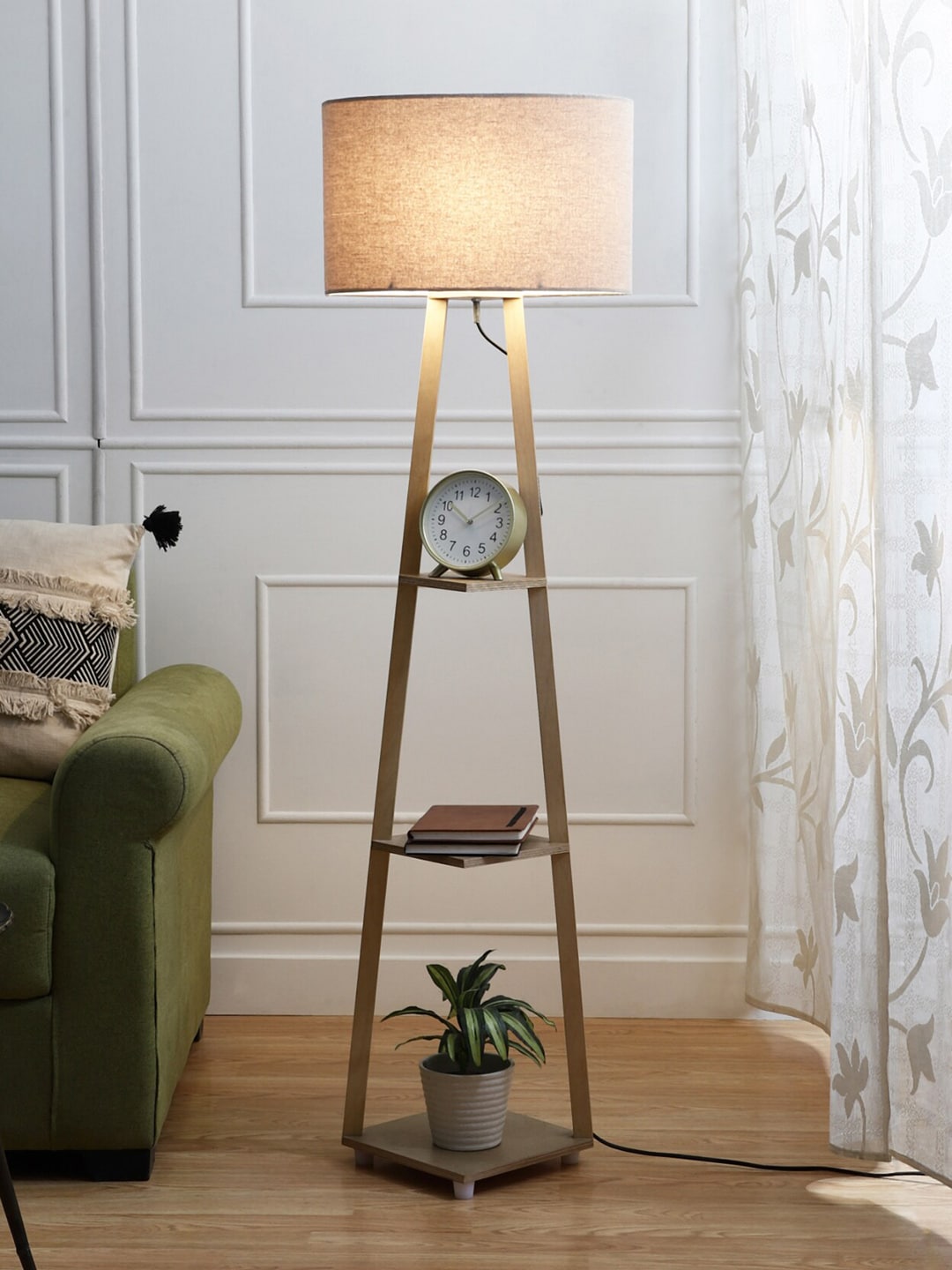 SANDED EDGE Beige Contemporary Floor Lamp with Shade Price in India