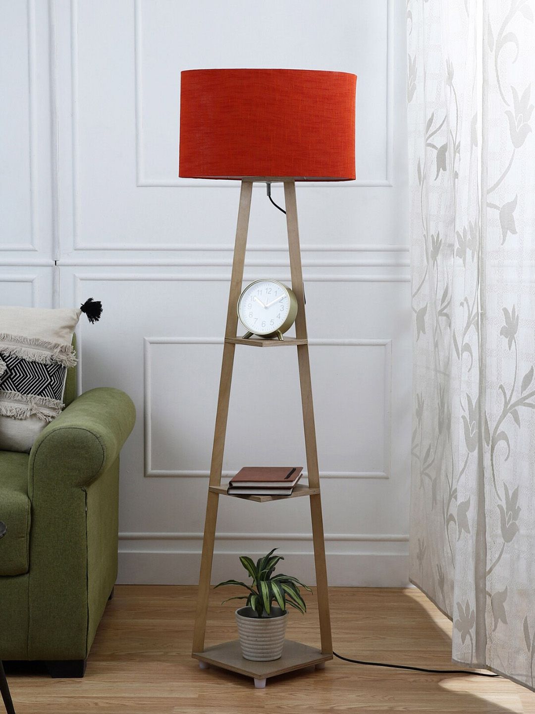 SANDED EDGE Red & Beige Contemporary Floor Lamp with Shade Price in India