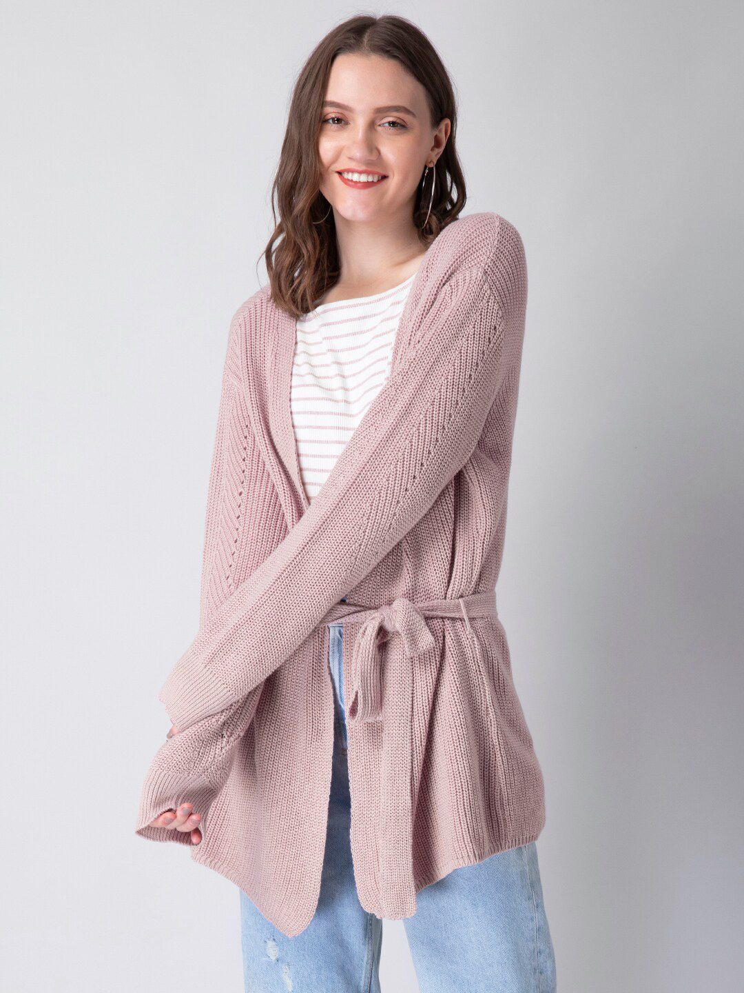 FabAlley Women Pink Tie-Up Shrug Price in India