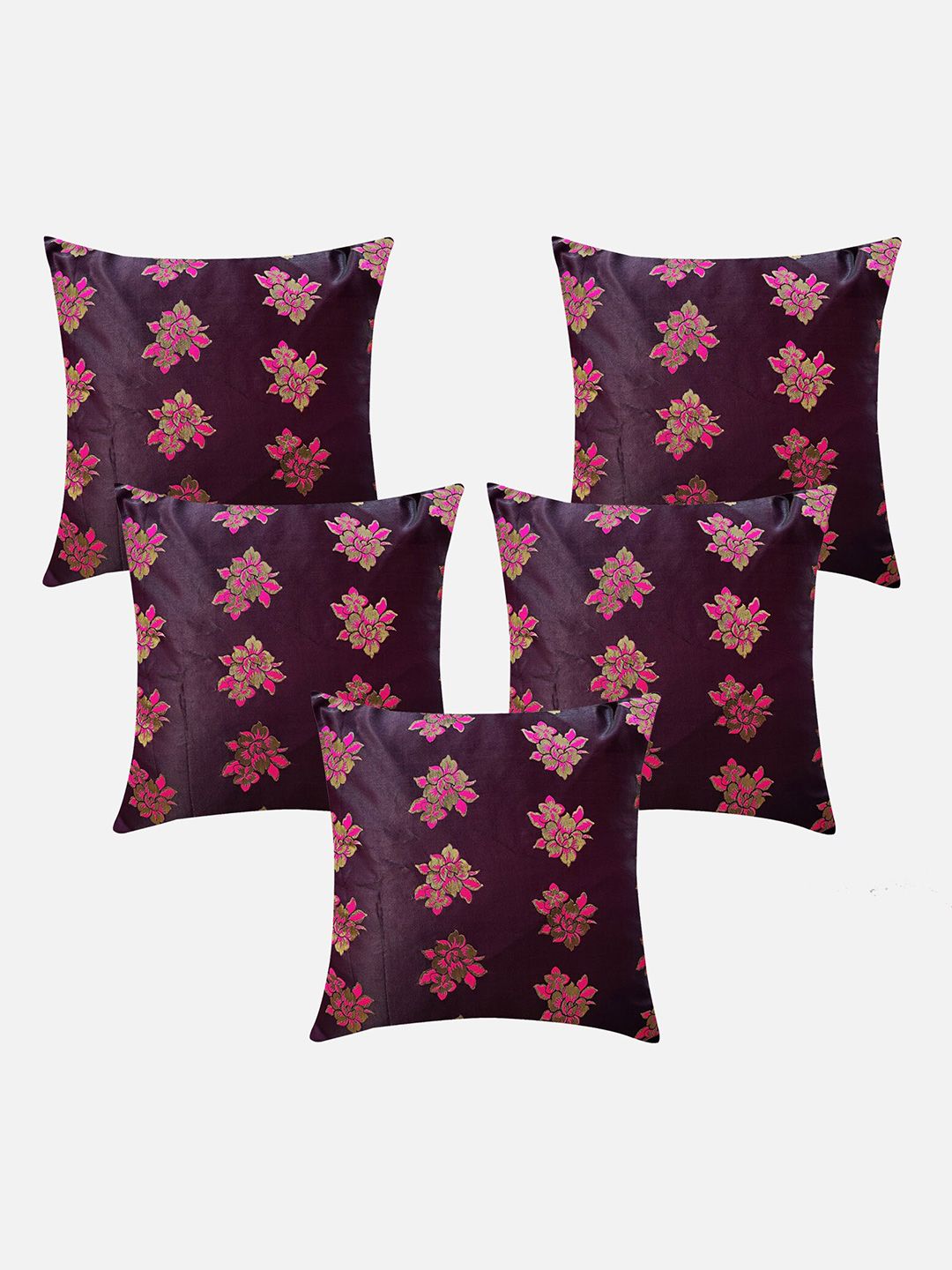 Molcha Violet & Pink Set of 5 Play of Sheen and Color Square Cushion Covers Price in India