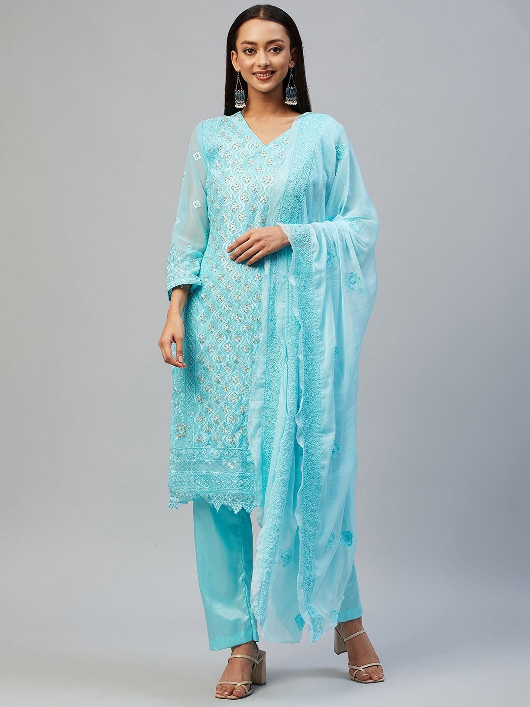 Readiprint Fashions Blue & Turquoise Blue Embroidered Unstitched Dress Material Price in India