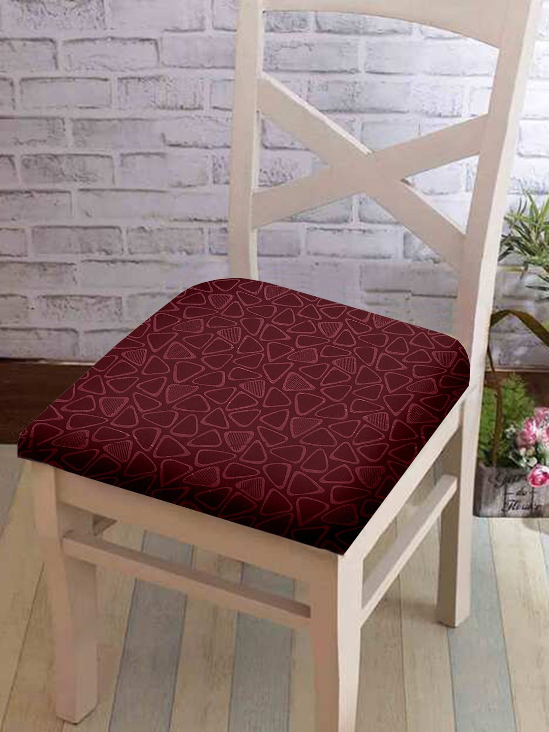 Cortina Maroon Geometric Printed Chair Cover Price in India