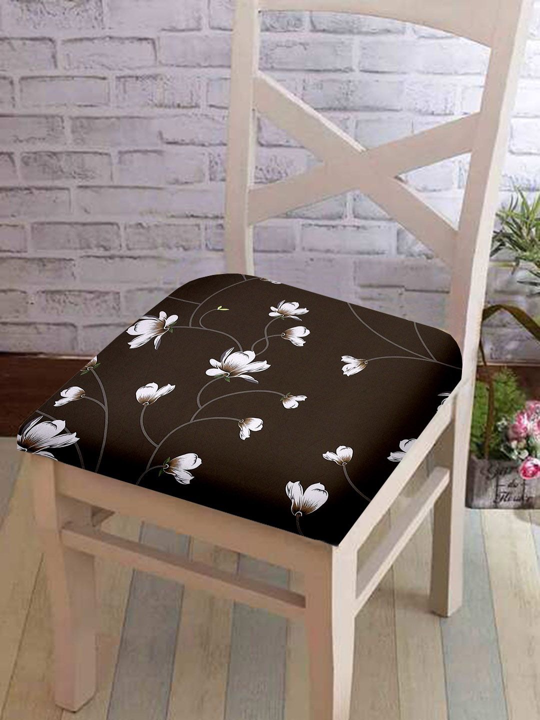 Cortina Brown Floral Printed Chair Pads Price in India