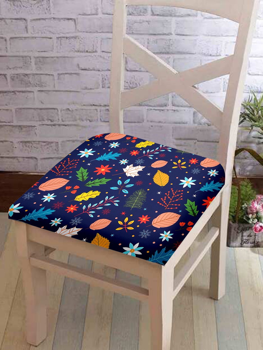 Cortina Blue & Orange Printed Chair Cover Price in India